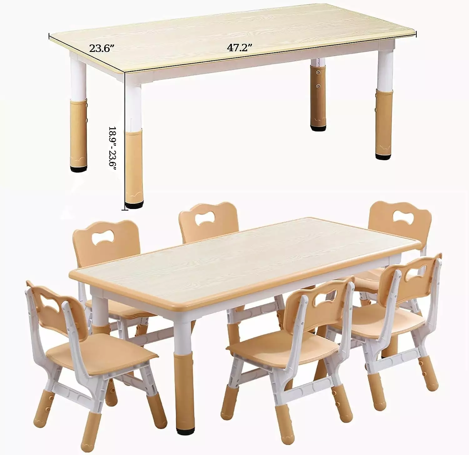 Tropow Kids Table and Chairs Set. Height Adjustable Desk with 6 Seats for Ages 2-10.Arts & Crafts Table.Graffiti Desktop. Non-Slip Legs. Children Multi-Activity Table for Classrooms.Daycares.Home