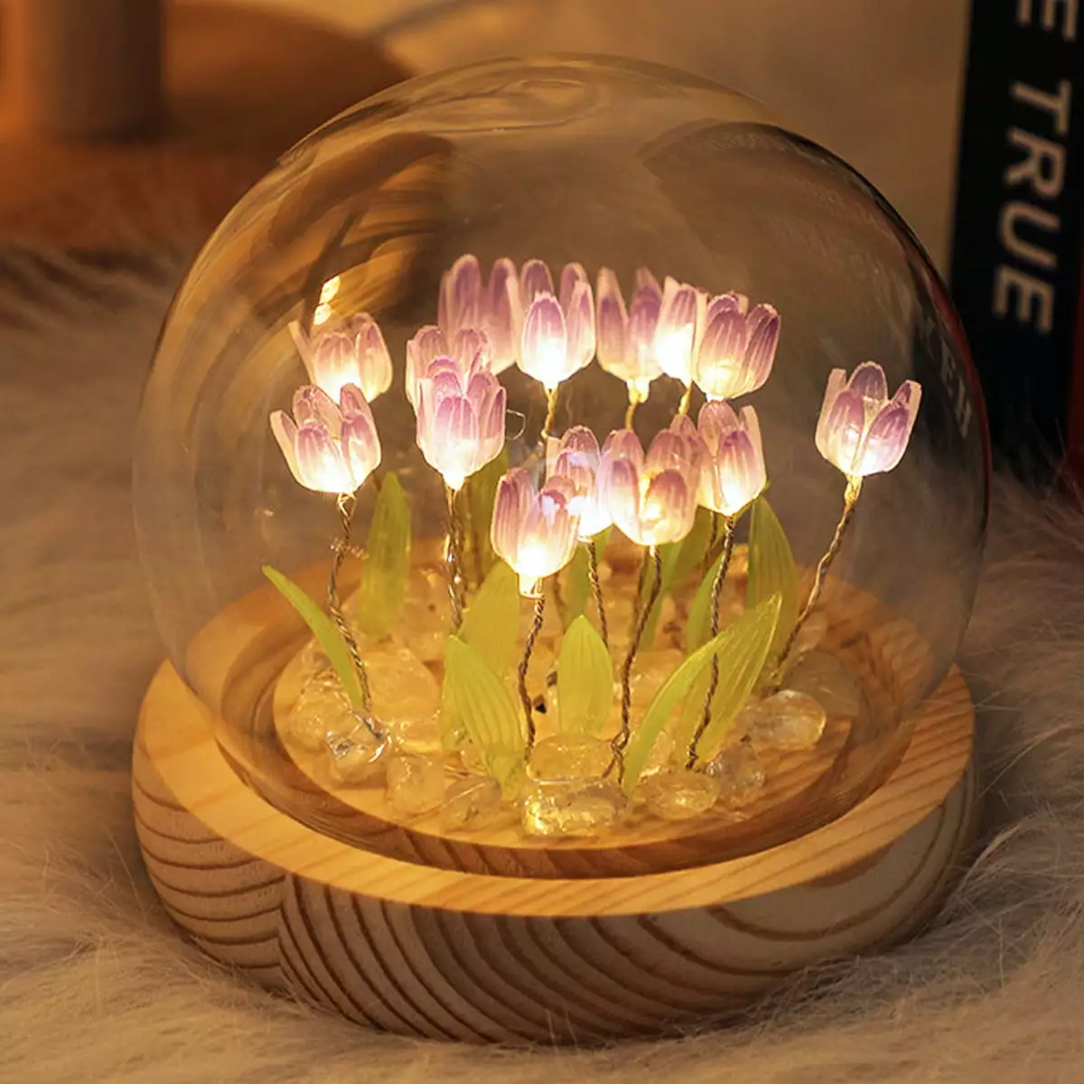 Tulip Night Light Battery Operated Tulip Flower Table Lamp Cute DIY Tulip LED Nightlight for Home.Purple