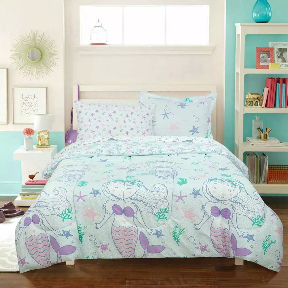 Twin 5-Piece Comforter Set. Kids Mix Mermaid Bed-in-a-Bag