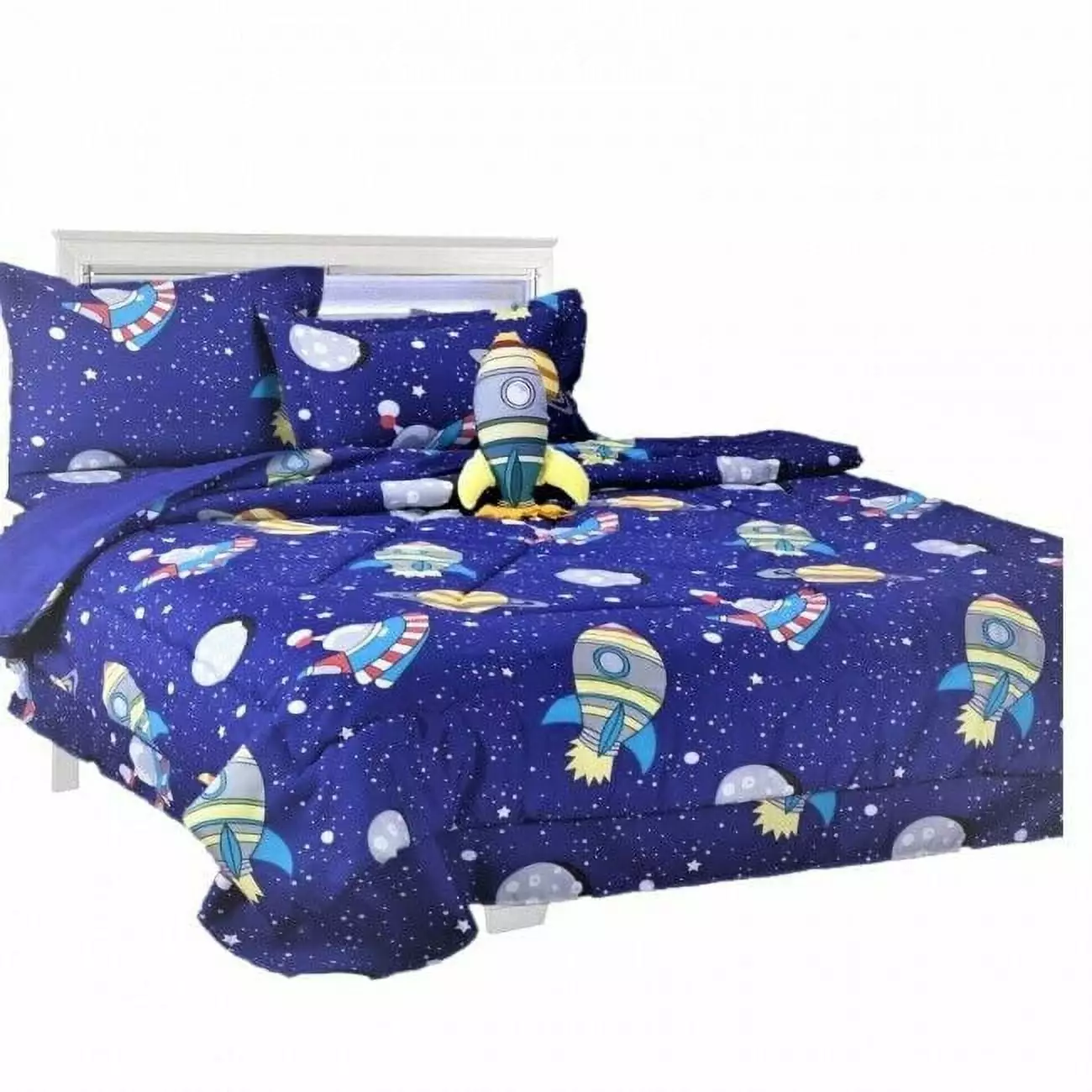 Twin 6 piece kids girls boys comforter set bed in bag w/shams. sheet set & decorative toy pillow space galaxy print design comforter bedding set w/sheet soft lightweight