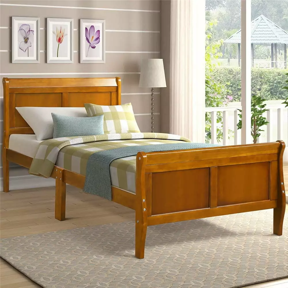 Twin Bed Frame with Headboard and Footboard. Twin Bed Frame for Kids. Modern Wood Twin Bed Frame Mattress Foundation with Soild Wood Slat for Adults Teens. No Box Spring Needed. L4118