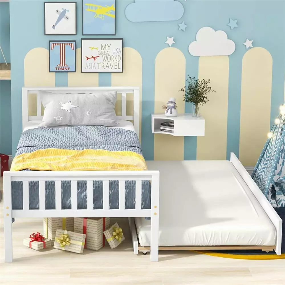 Twin Bed Frame with Headboard. SEGMART Wooden Twin Bed Frame with Trundle. Twin Bed Frames for Kids Adults. Twin Size Bed w/Wood Slat Support/Footboard. Bed Frame No Box Spring Needed. White. H703