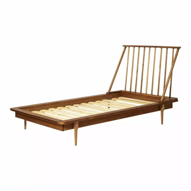 Twin Mid Century Solid Wood Spindle Bed in Caramel