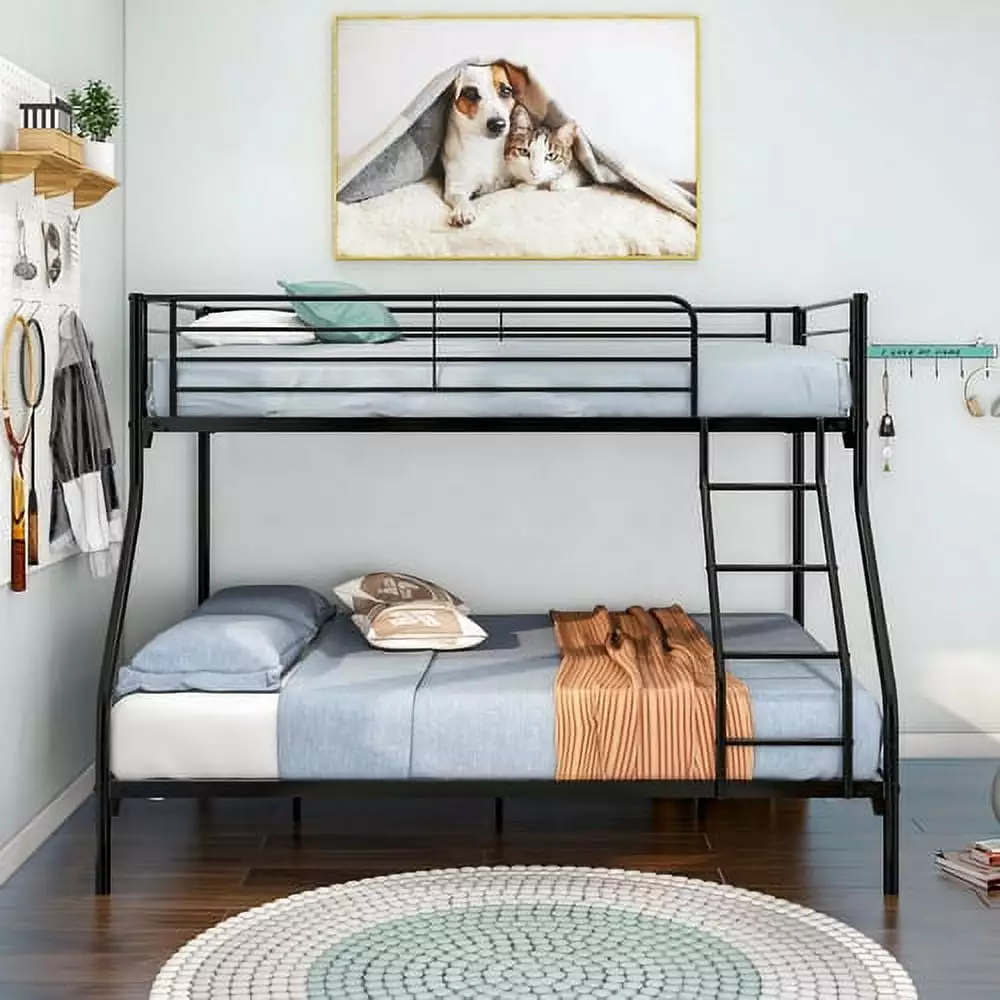 Twin Over Full Metal Bunk Beds. Low Profile Bunk Beds Heavy Duty Steel Bed Frame with Safety Rail and Ladder for Boys Girls Adults Dormitory Bedroom .No Box Spring Needed (Black)