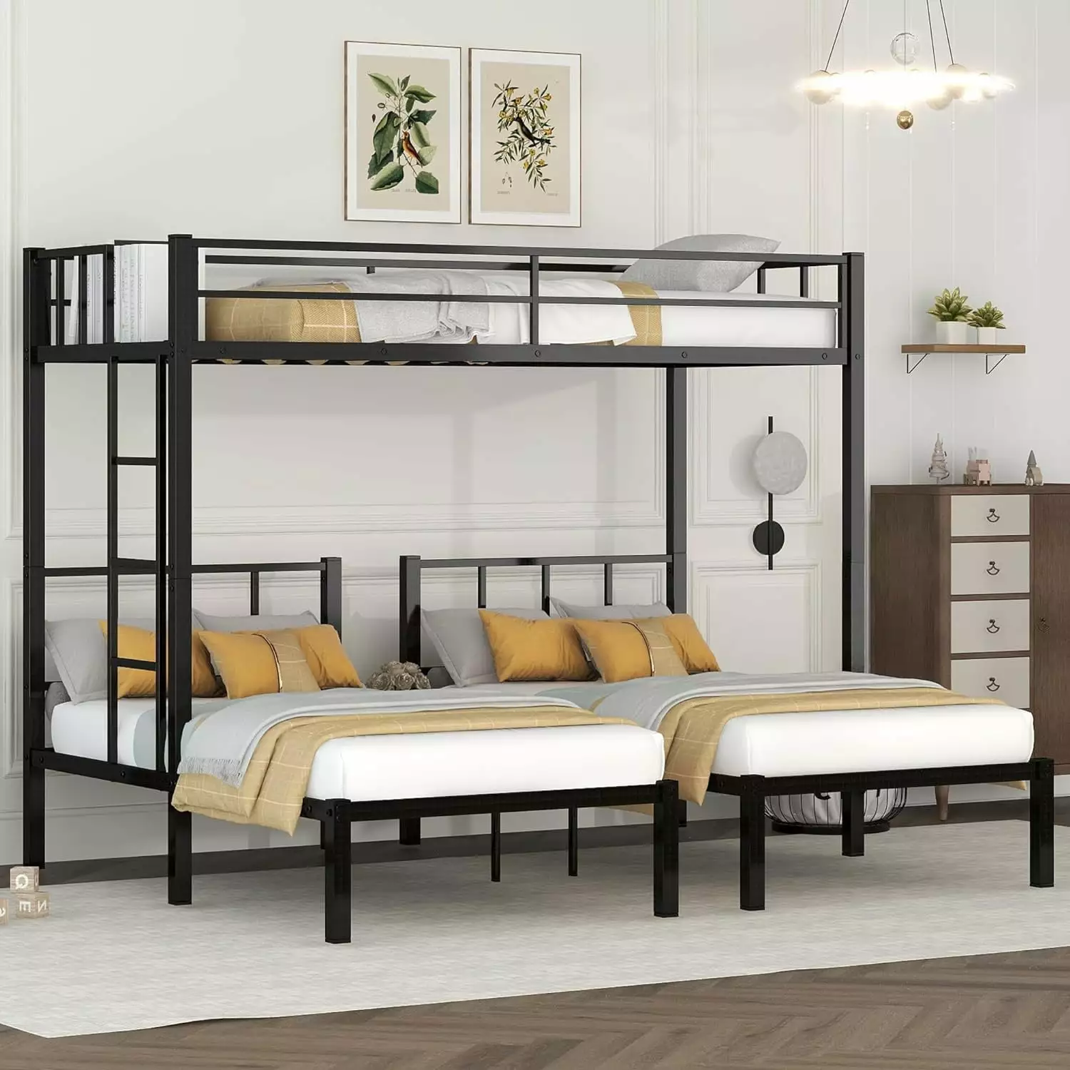 Twin Over Twin Over Twin Bunk Bed. BTMWAY Modern Metal Triple Bunk Beds. Convert into 3 Twin Beds. No Box Spring Needed. Black. R1213