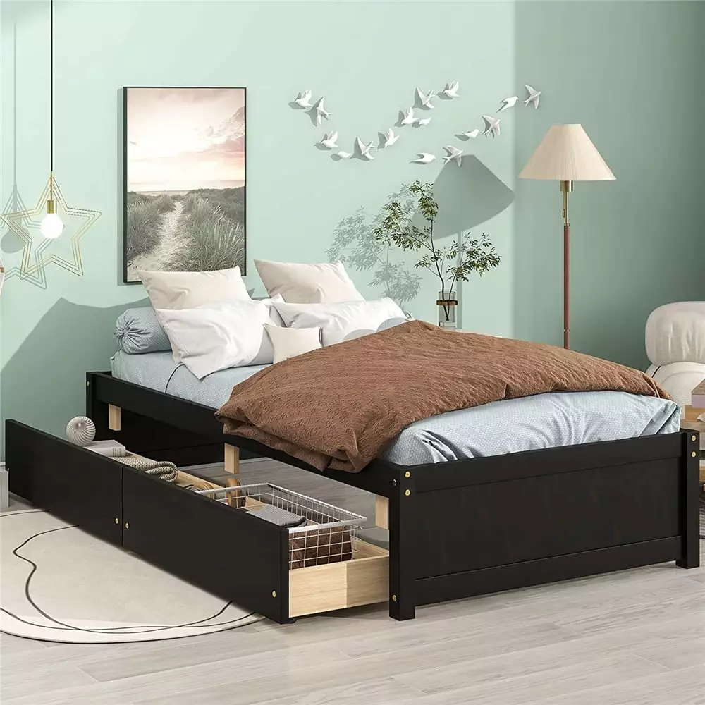 Twin Size Bed with 2 Drawers. SEGMART Twin Bed Frame with Storage. Twin Bed Frames for Kids/Adults/Teens. Bed Frame No Box Spring Needed. Platform Bed Frame with Wood Slat Support. Espresso. LLL4667