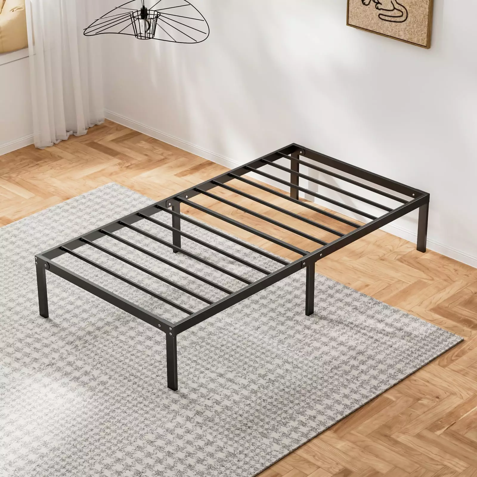 Twin Size Bed Frame Classic Metal High Platform Bedframes Iron-Art Headboard/Footboard/Under Bed Storage. 14 Inch High