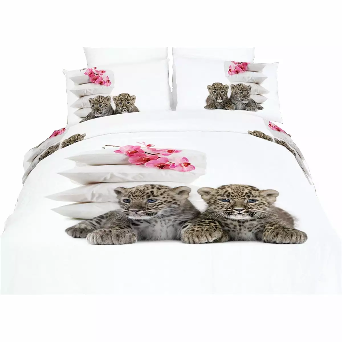 Twin Size Duvet Cover Sheets Set - Baby Leopards