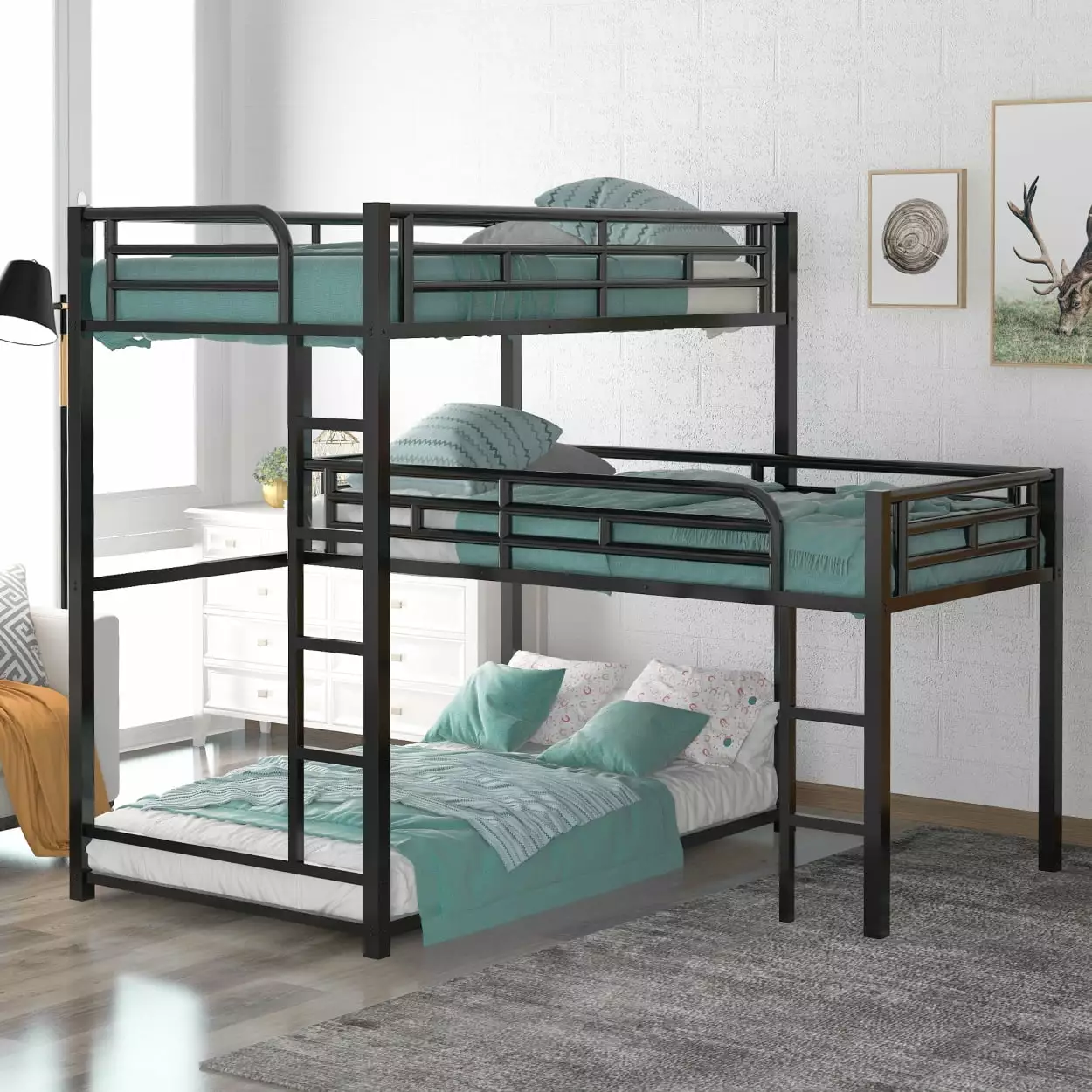 Twin Size Metal House Bed with Roof and Windows. Metal Platform Bed Frame with Ladder & Safety Guardrails. House Bed with Slatted Support. for Toddlers. Kids. Teens. No Box Spring Need. Black