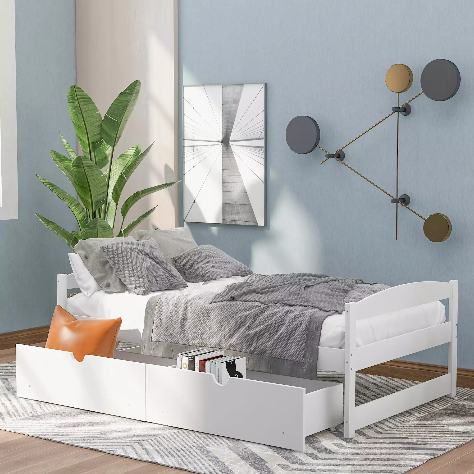 Twin Storage Bed Frame with Drawers. Platform Bed Frame with Wood Slat Support. Twin Size Captains Bed Frame Bedroom Furniture for Kids Teens Adults. No Box Spring Needed. White