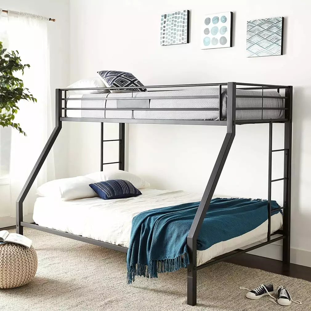 Twin XL Over Queen Bunk Bed.Heavy Duty Metal Bunk Bed Frame with Safety Guardrail and 2 Built-in Ladder.Metal Bunk Bed for Kids Teens Adults Bedroom.Black