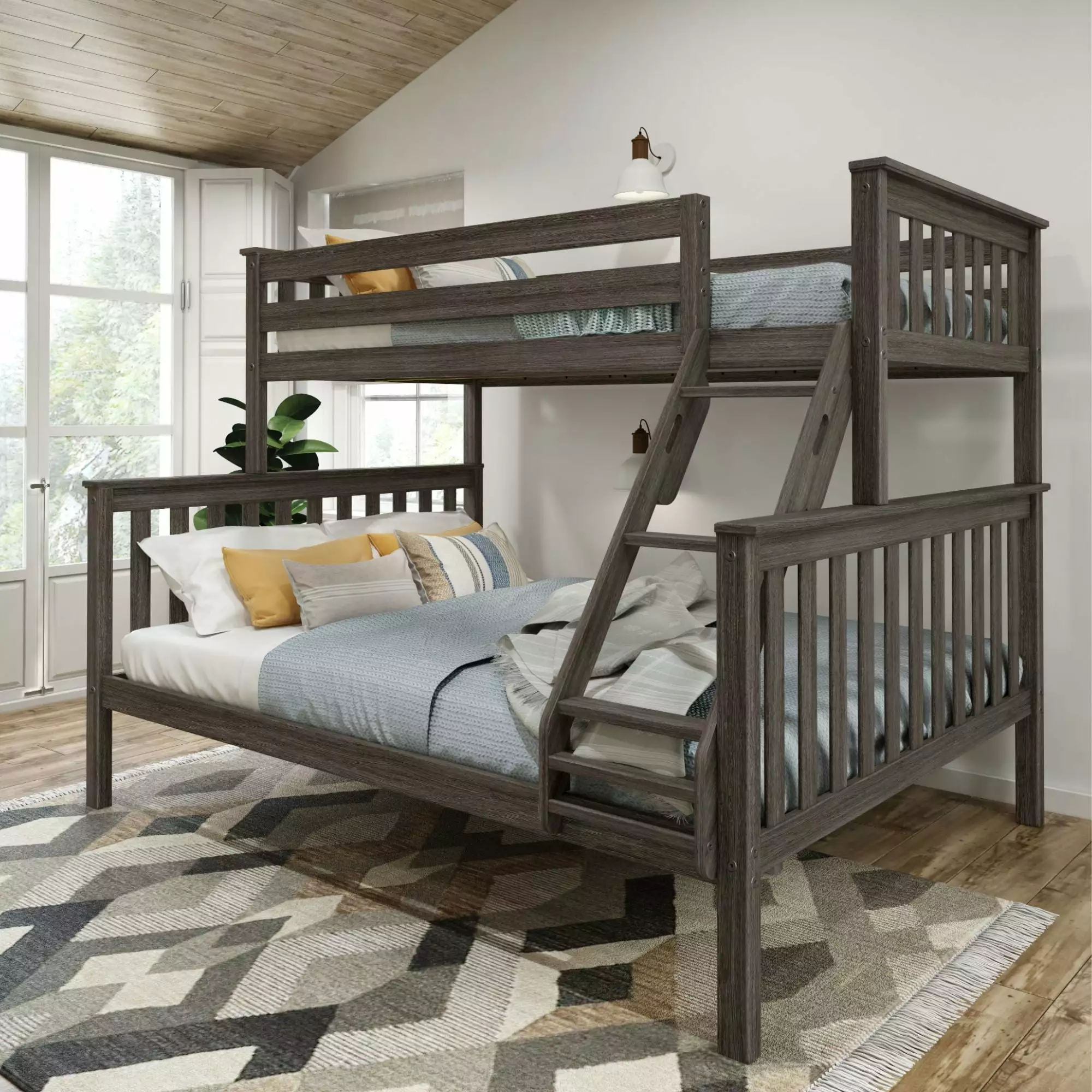 Plank+Beam Solid Wood Twin XL over Queen Bunk Bed for Adult. Clay