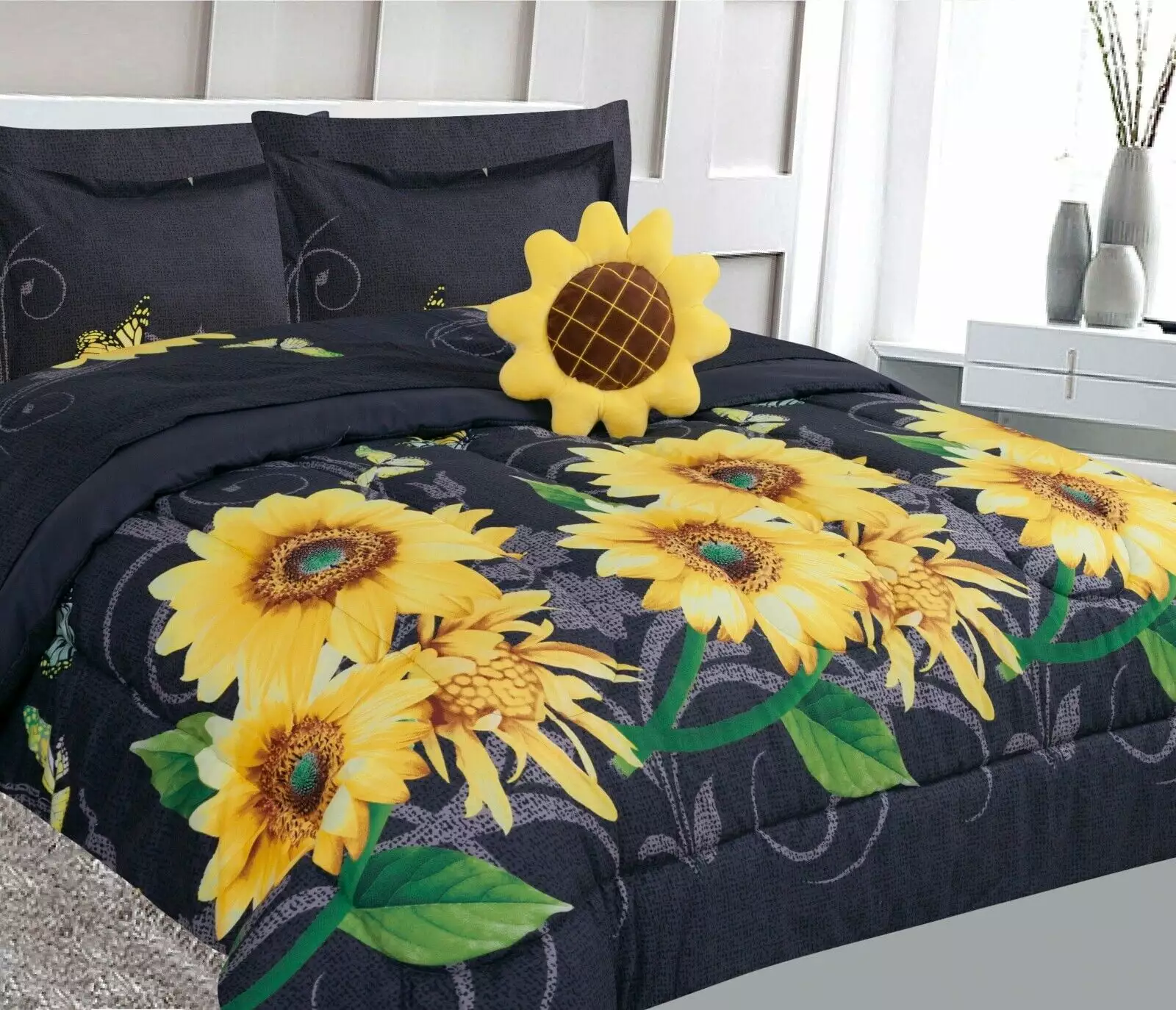 Twin size comforter 6 piece for kids boy girl print design colors set bed in bag with shams. sheet/fitted sheet .comforter & toy pillow. game black soft bedding d??cor room kids