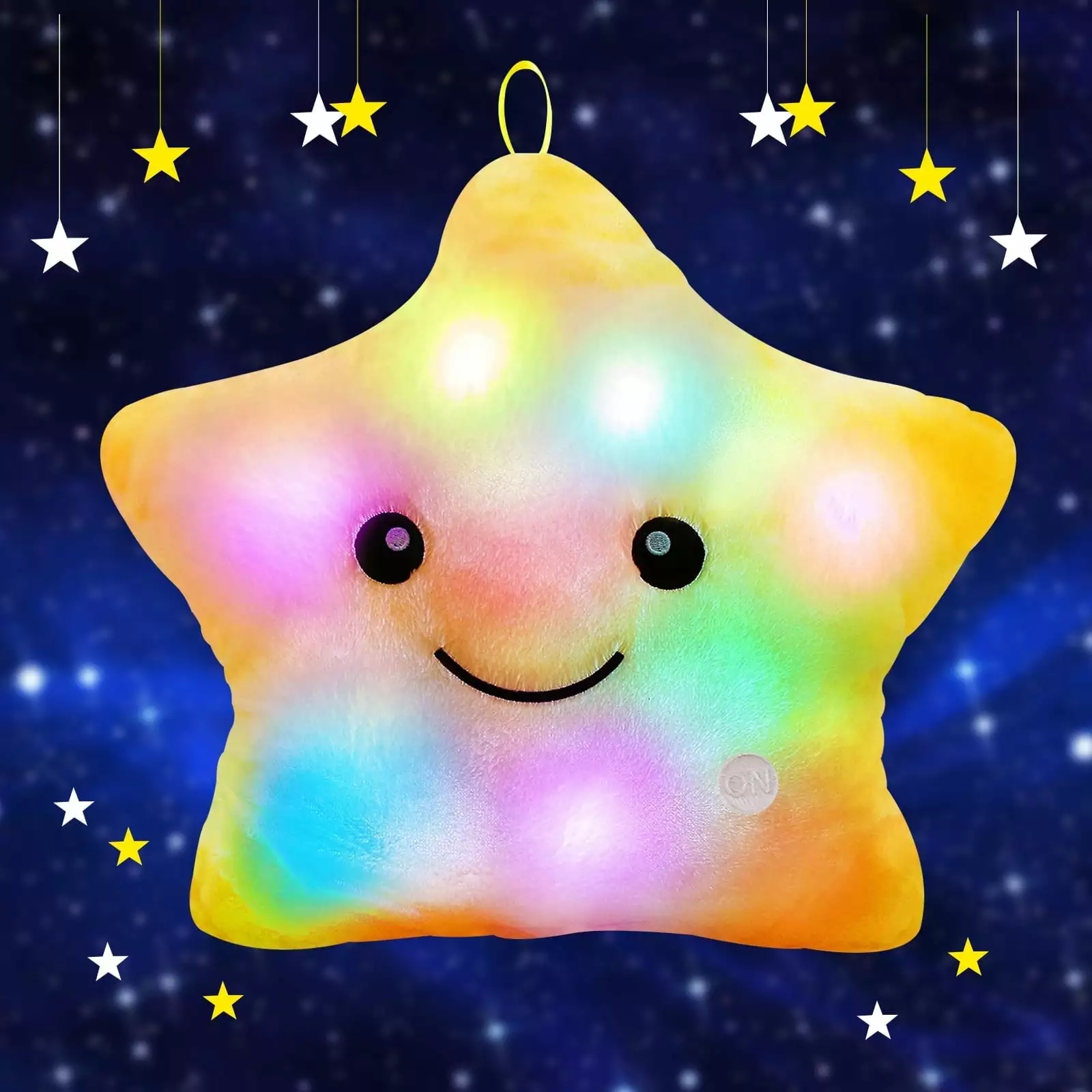 Twinkle Star Plush Pillow. LED Night Light Glowing Cushions. Creative Stuffed Toys Birthday Christmas Gifts for Kids Toddlers. Yellow