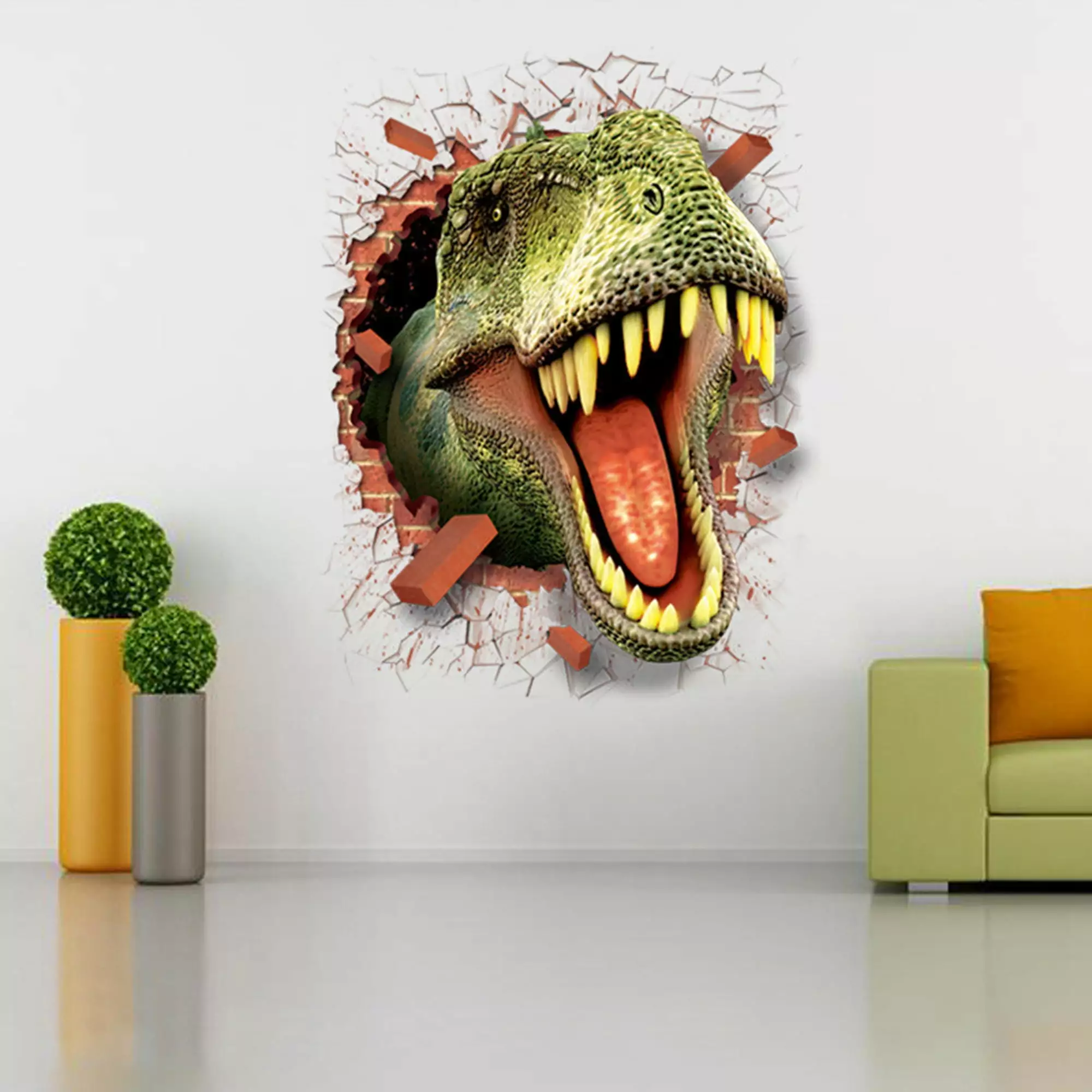 U-Shark 3D Self-Adhesive Removable Green Sharp Dinosaur Mouth Wall Decals Stickers Wallpapers Dino Decor Poster 20 Width by 28 Height