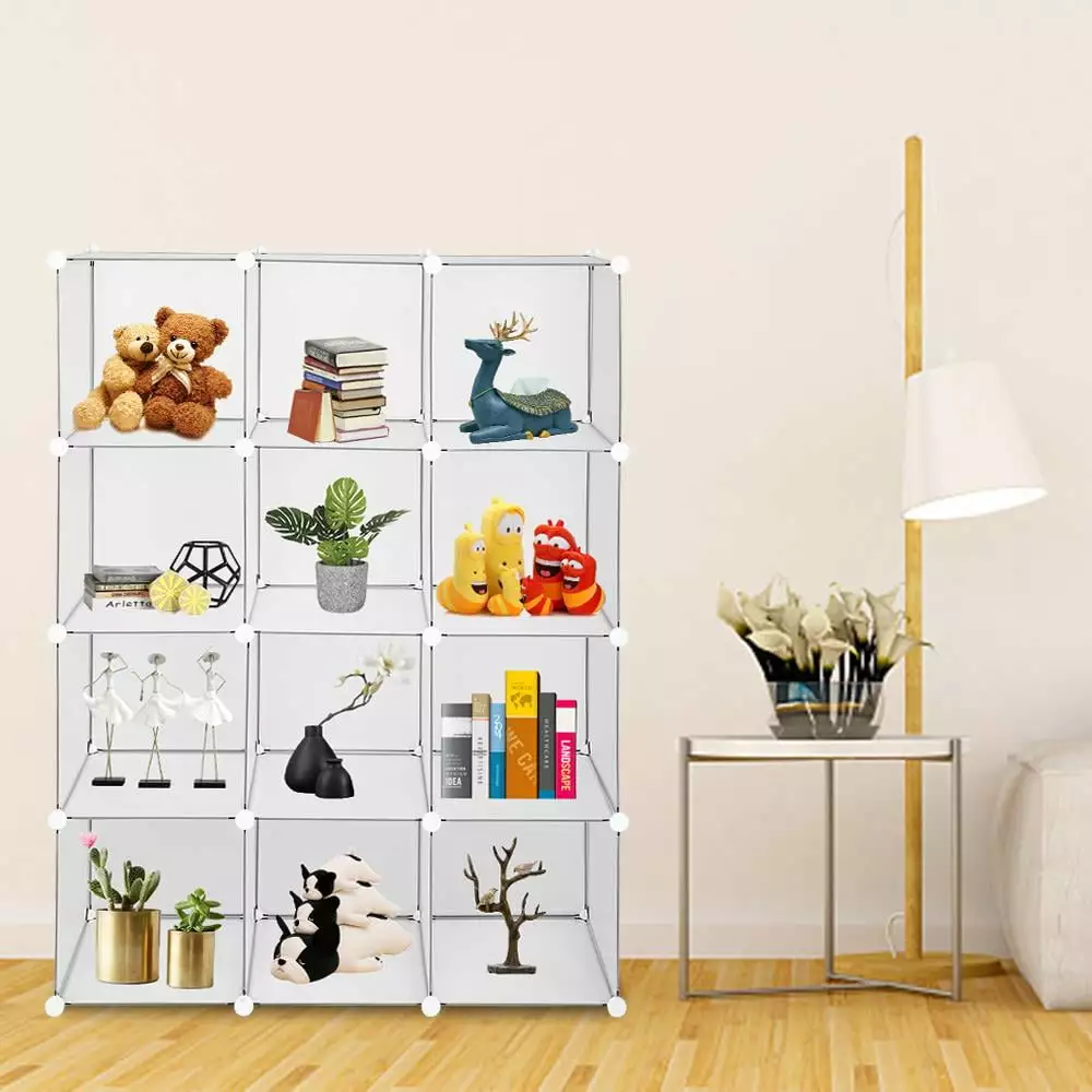 UBesGoo 12-Cube Storage Organizer. DIY Modular Plastic Storage Cube Bookcase Shelf Display. White