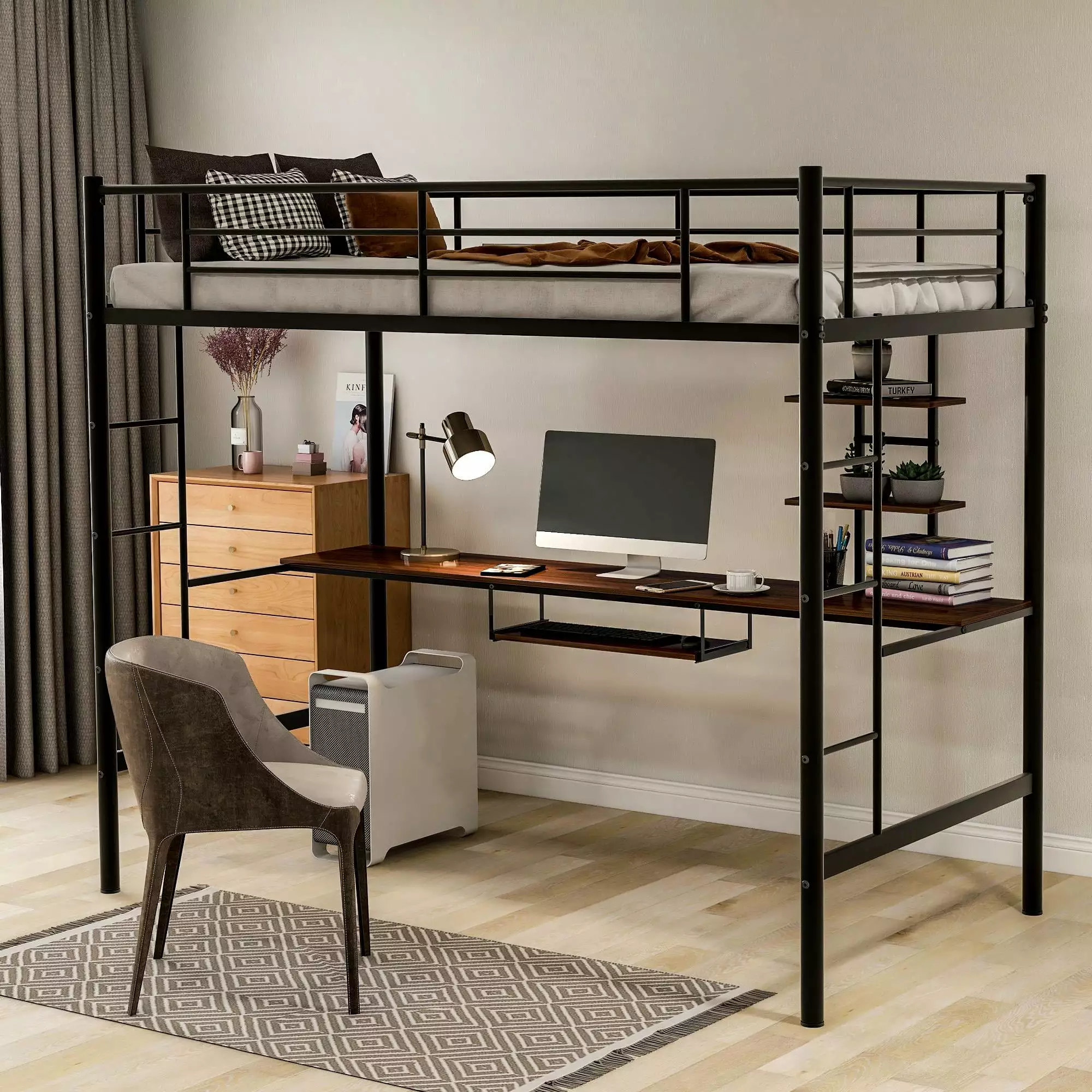 UBesGoo Loft Bed with Desk and Shelf . Space Saving Design.Twin