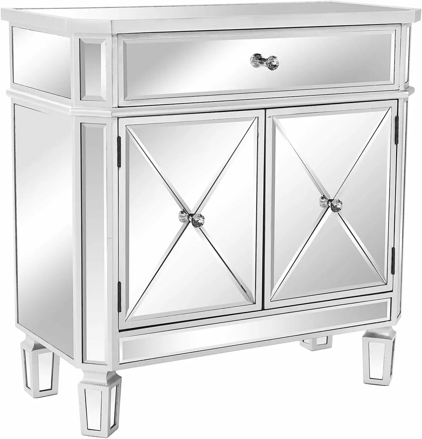 UBesGoo Mirrored Cabinet Mirrored Dresser Accent Chest Large Nightstand with 1 Drawer and Two Doors. 27.5aW x 13.4aD x 27.5aH. Mirror