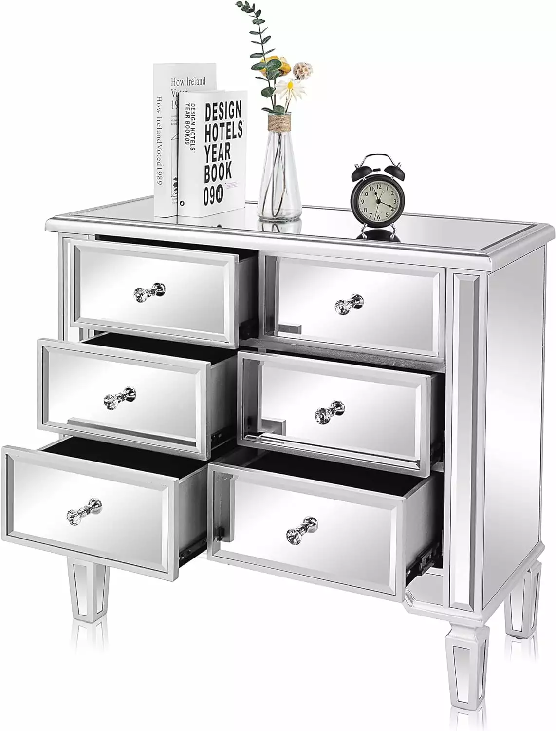 UBesGoo Mirrored Dresser for Bedroom with 6 Storage Drawer Modern Chest of Drawers. Silver. 32aL x 12aW x 28aH