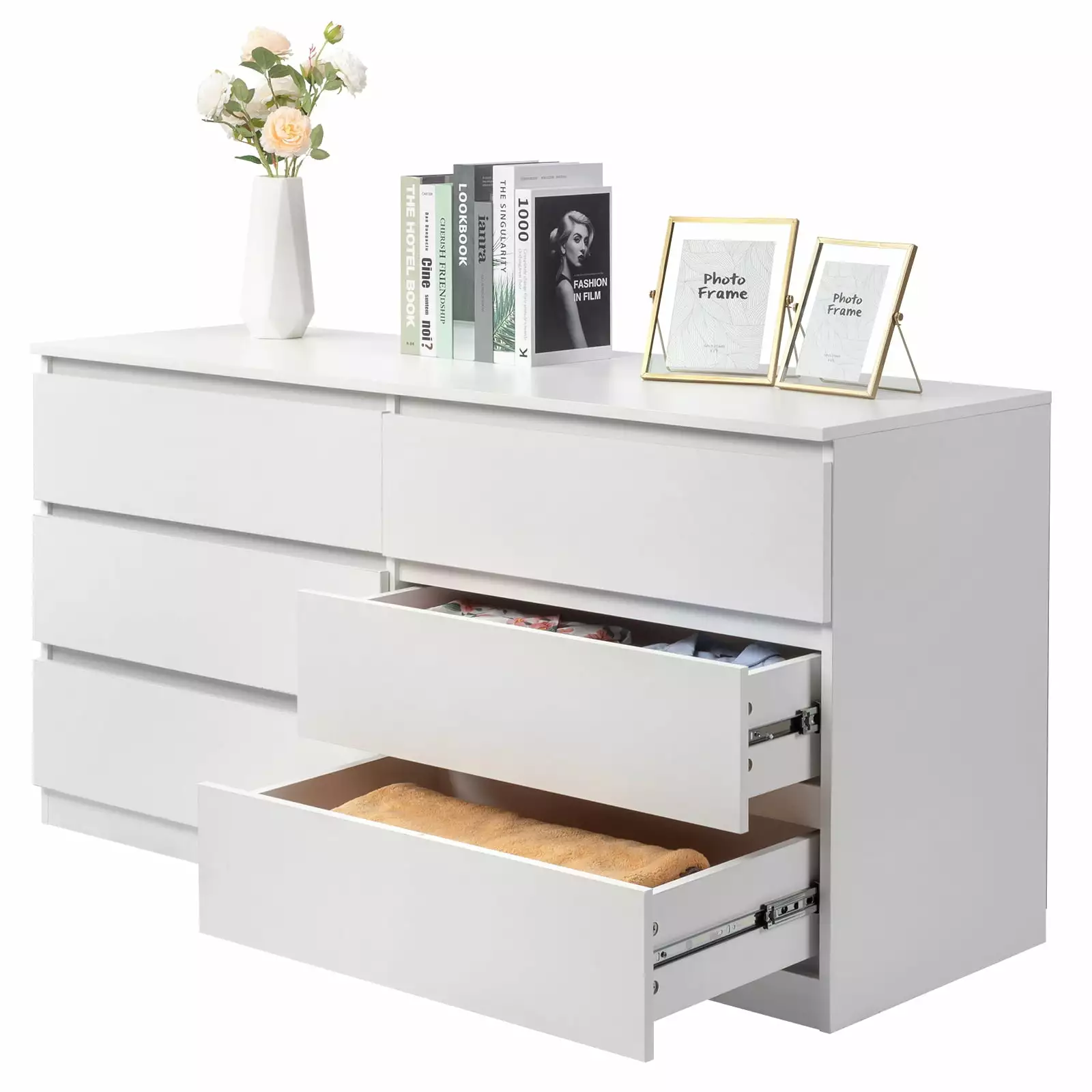 UBesGoo Modern White 6 Drawer Dresser Bedroom White Finish