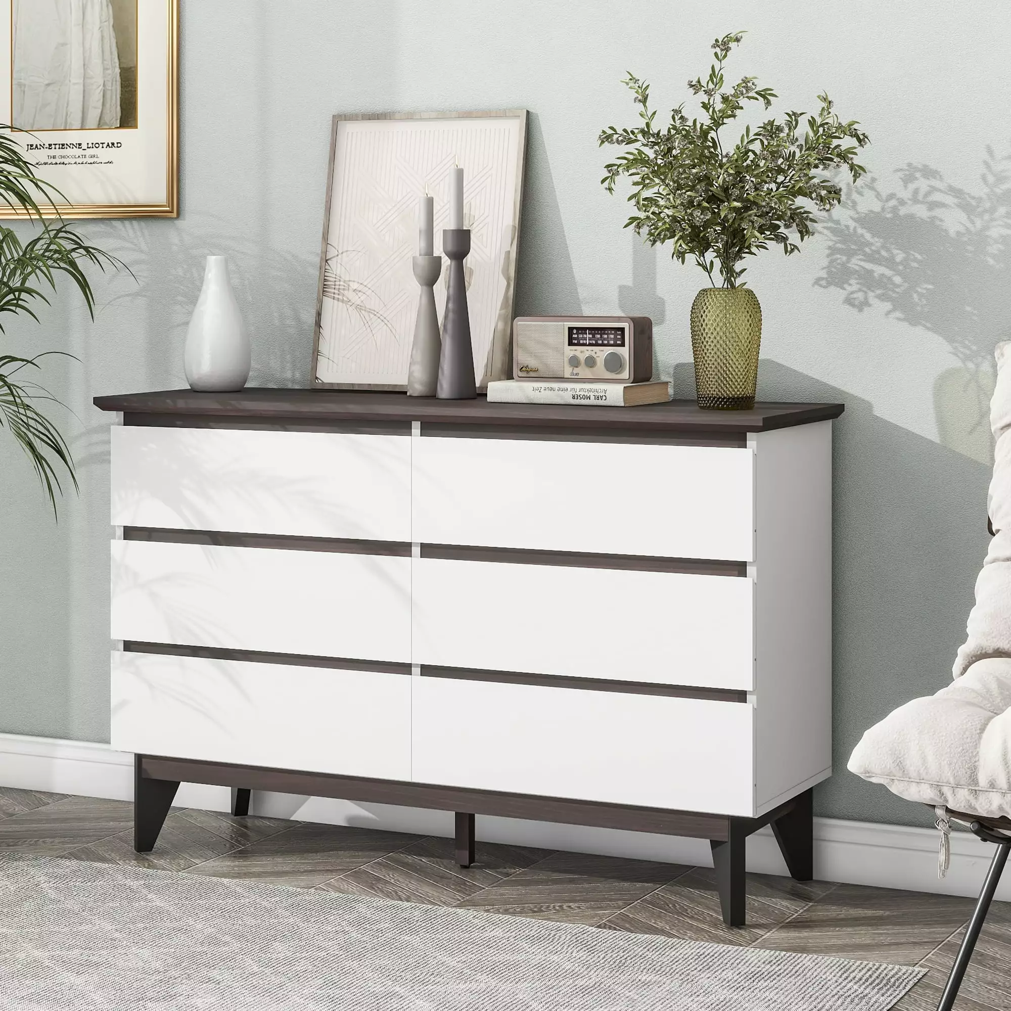 UBesGoo Modern White 6 Drawer Dresser Bedroom White Finish