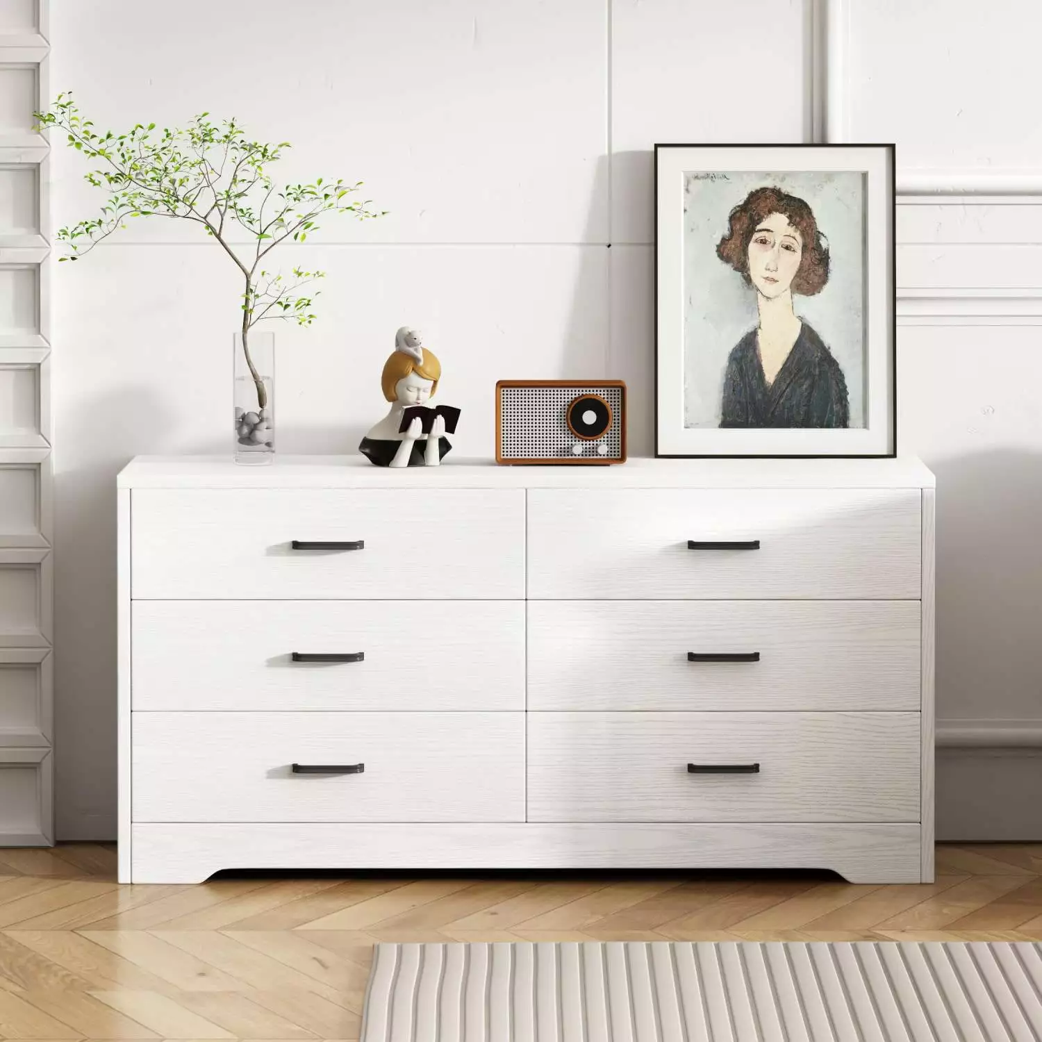 UBesGoo Modern White 6 Drawer Dresser Bedroom White Finish