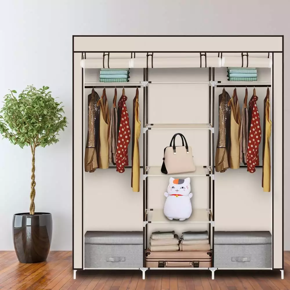 UBesGoo Portable Closet Organizer Wardrobe Storage Organizer with 9 Shelves.Quick and Easy to Assemble.Beige