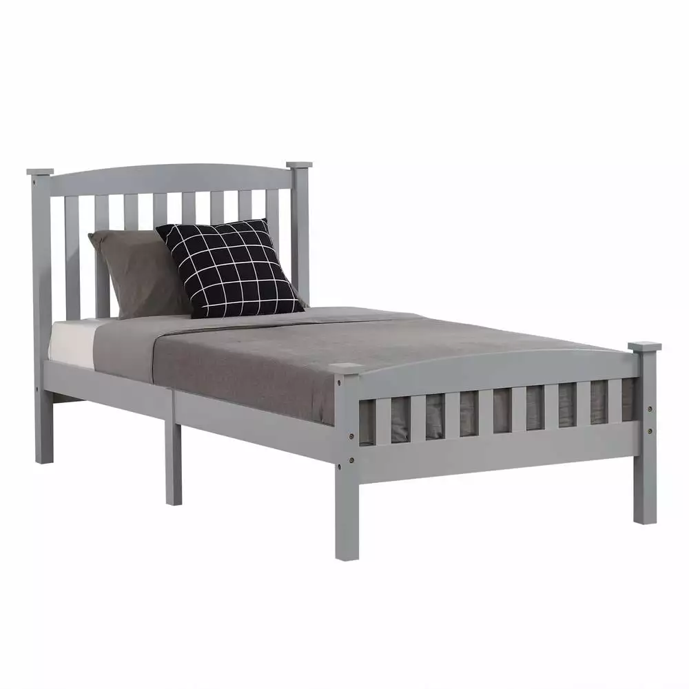 UBesGoo Twin Bed Frame.Upgrade Pine Wood Bed Frame with Headboard. Modern Kids Bed Furniture for Bedroom. Holds 550 lb. No Box Spring Needed. Gray