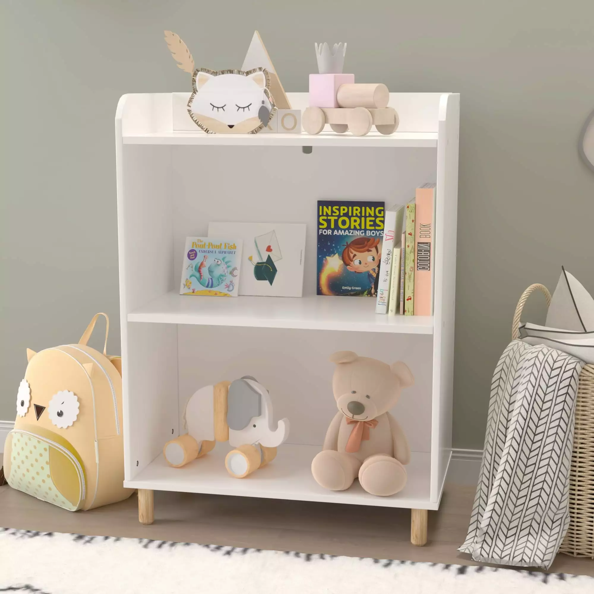 UHOMEPRO Kids Bookshelf. Shelf Bookcase for Organizing Children's Toys. Small Bookcases. 2 Shelf Open Book Storage Shelves for Playroom. Bedroom. MDF Kids' Cabinets White