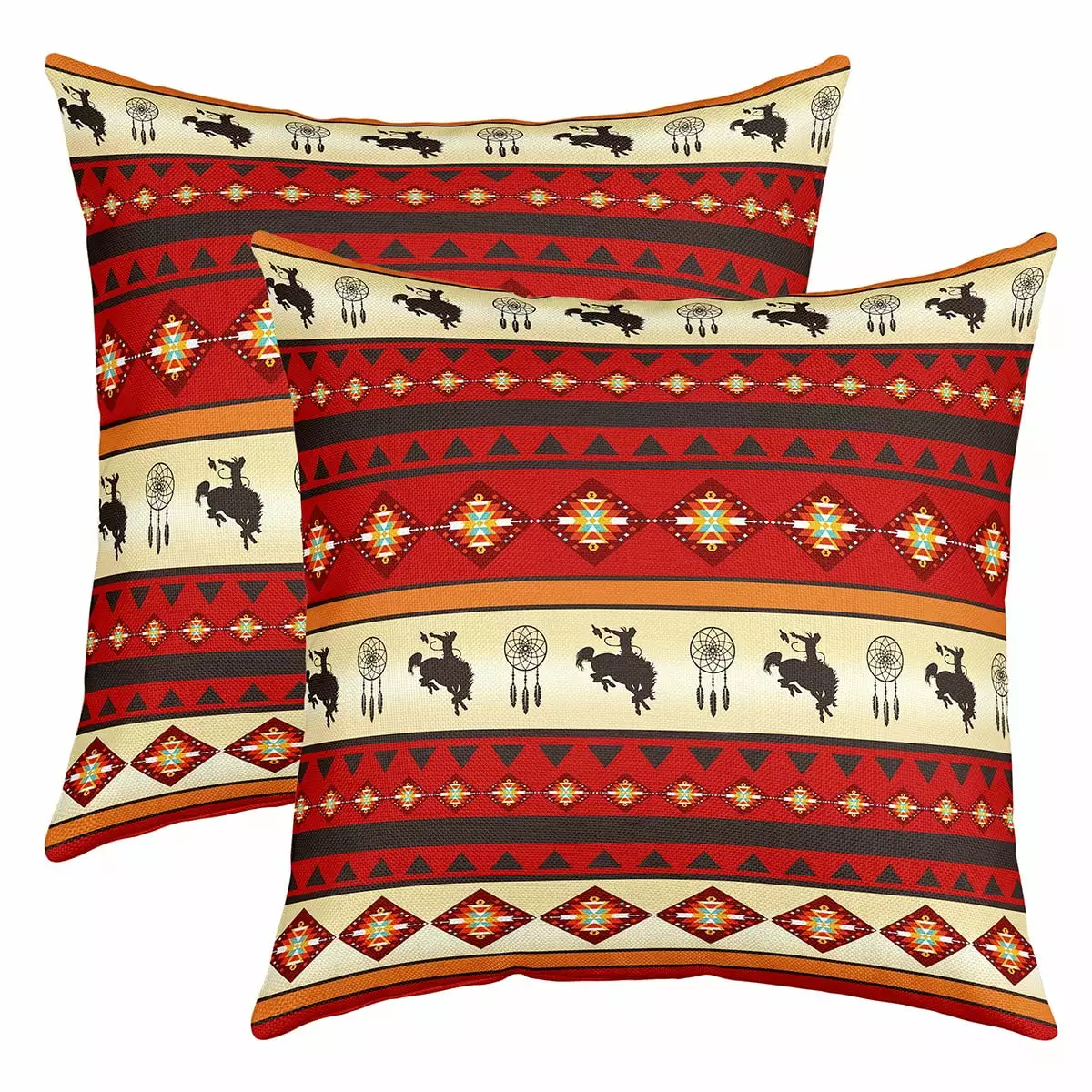 USA Western Cowboys Pillow Covers 18x18 inch set of 2.Vintage Aztec Cushion Cases.Bohemia Dreamcatcher Throw Pillow Covers.Vintage Geometric Stripes Accent Pillow Cases for Living Room Office.Red