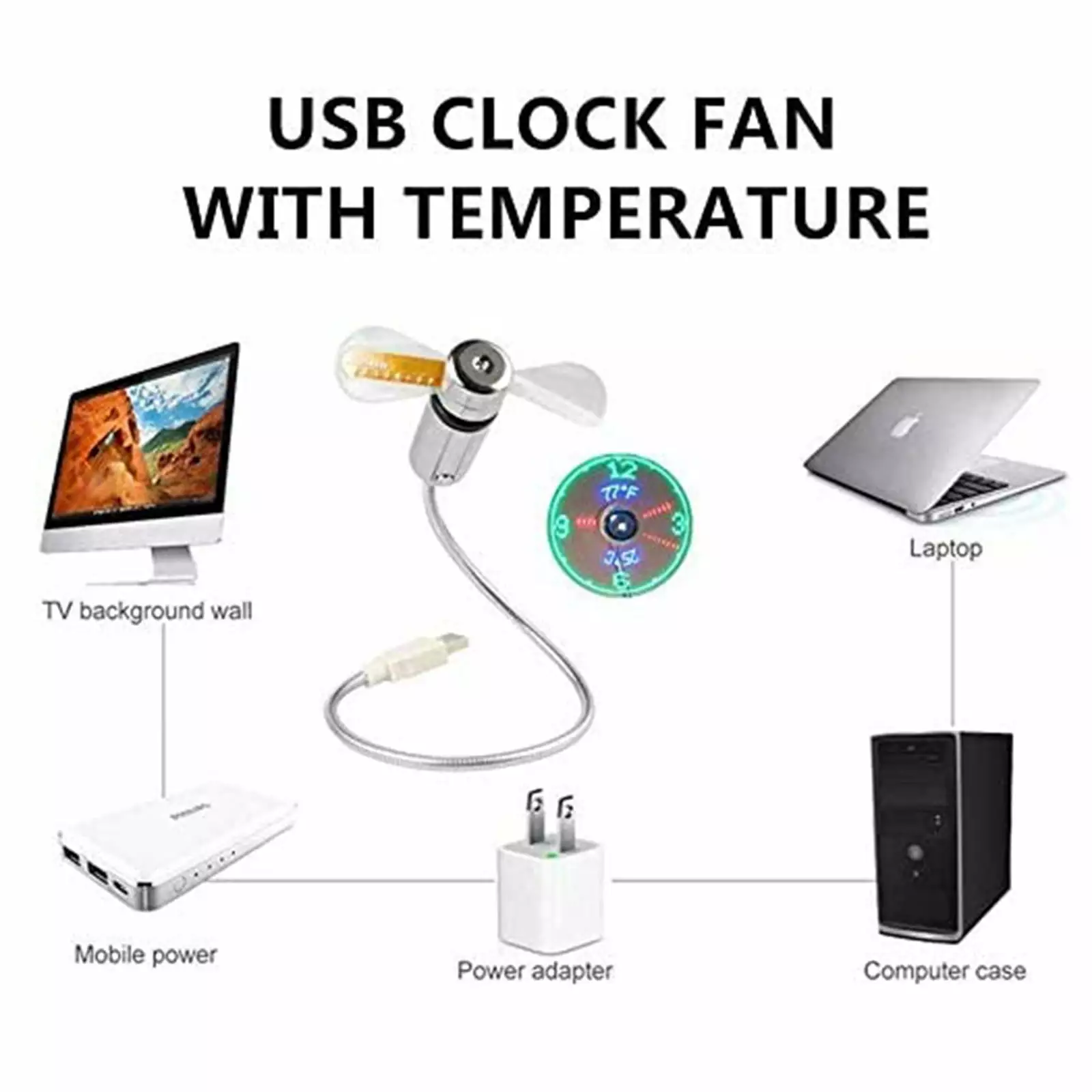 USB Clock Fan With Real Time Clock And Temperature Display Function Wall Fan with Fan Travel Trailer House Tent for Loft Bed Fan for Baby Bedroom Wall Fans Oscillating Remote Clip Fan Crib Fan Small