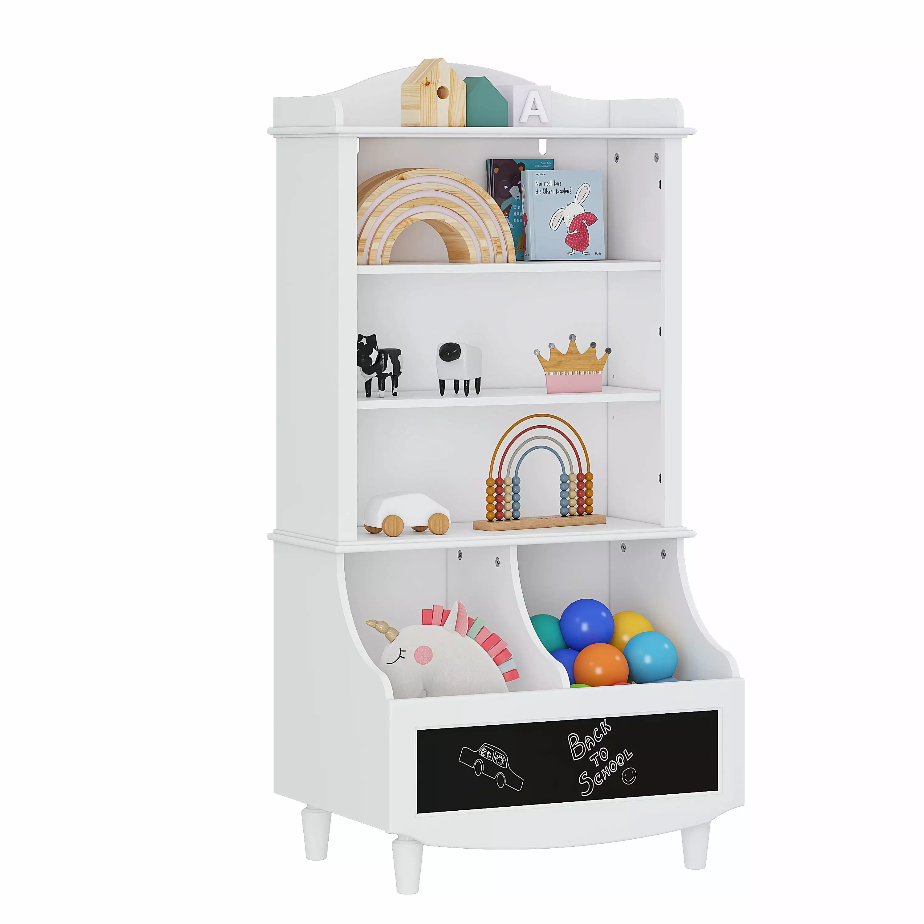 UTEX Kids Bookshelf and Toy Storage. Kids Wood Bookcase with Blackboard and Cubbies. Open Kids Bookshelf and Toy Organizer Cabinet. Kids Bookshelves Display Stand for Toddlers. White