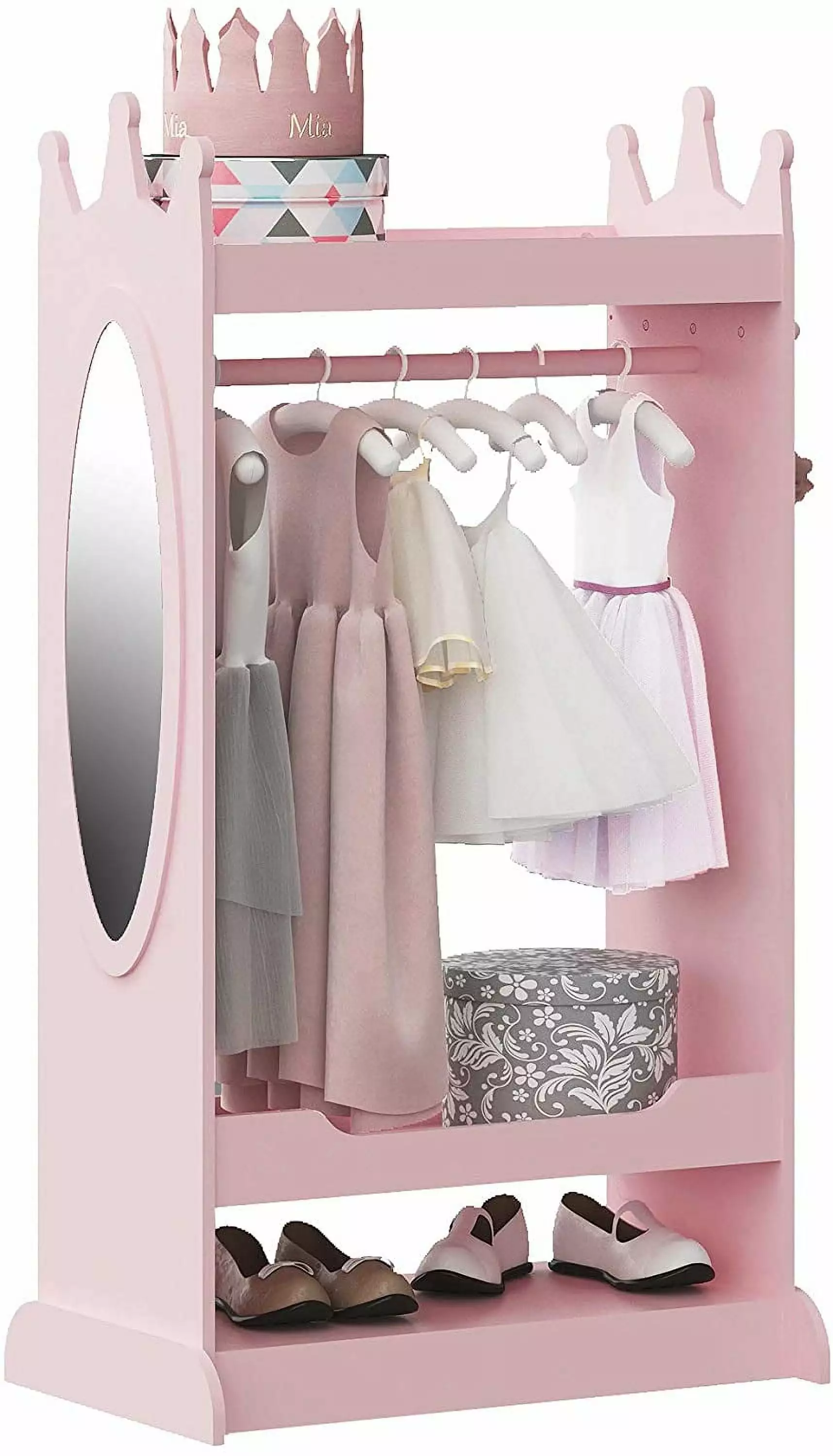 UTEX Kids See and Store Dress-up Center. Kids Costume Organizer. Open Hanging Armoire Closet.Pretend Storage Closet for Kids.Costume Storage Dresser (Pink)