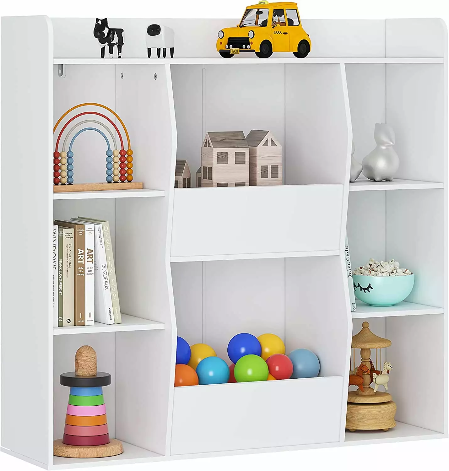 UTEX Kids Toy Storage and Bookshelf . Multifunctional Bookcase with 8 Cubbies and Bins. Open Kids Bookshelf Organizer Display Stand. Large Toy Storage Cabinet White