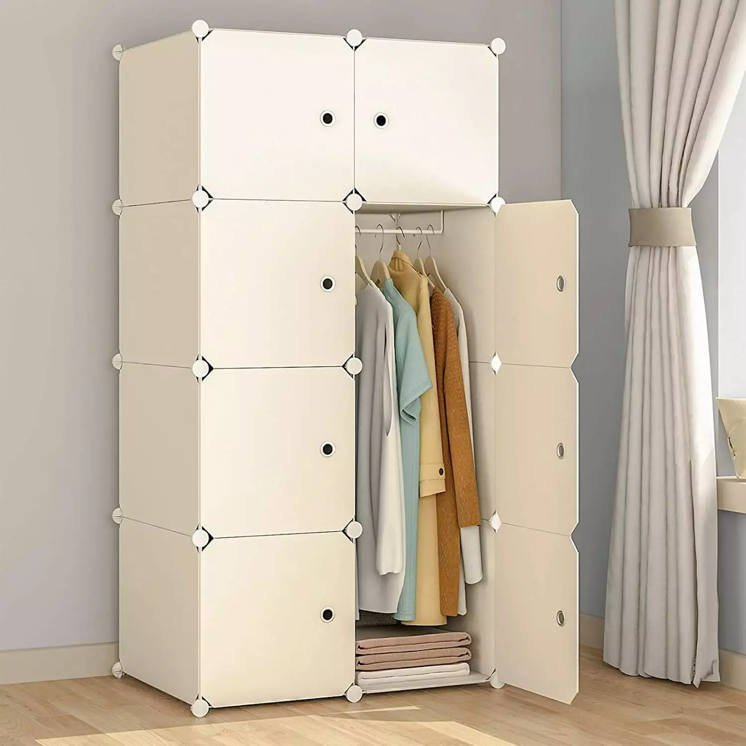 UWR-Nite Cube Storage Organizer. 8- Cube DIY Plastic Closet Cabinet. Modular Book Shelf Organizer Units. Storage Shelving Ideal for Bedroom Living Room Office with Doors