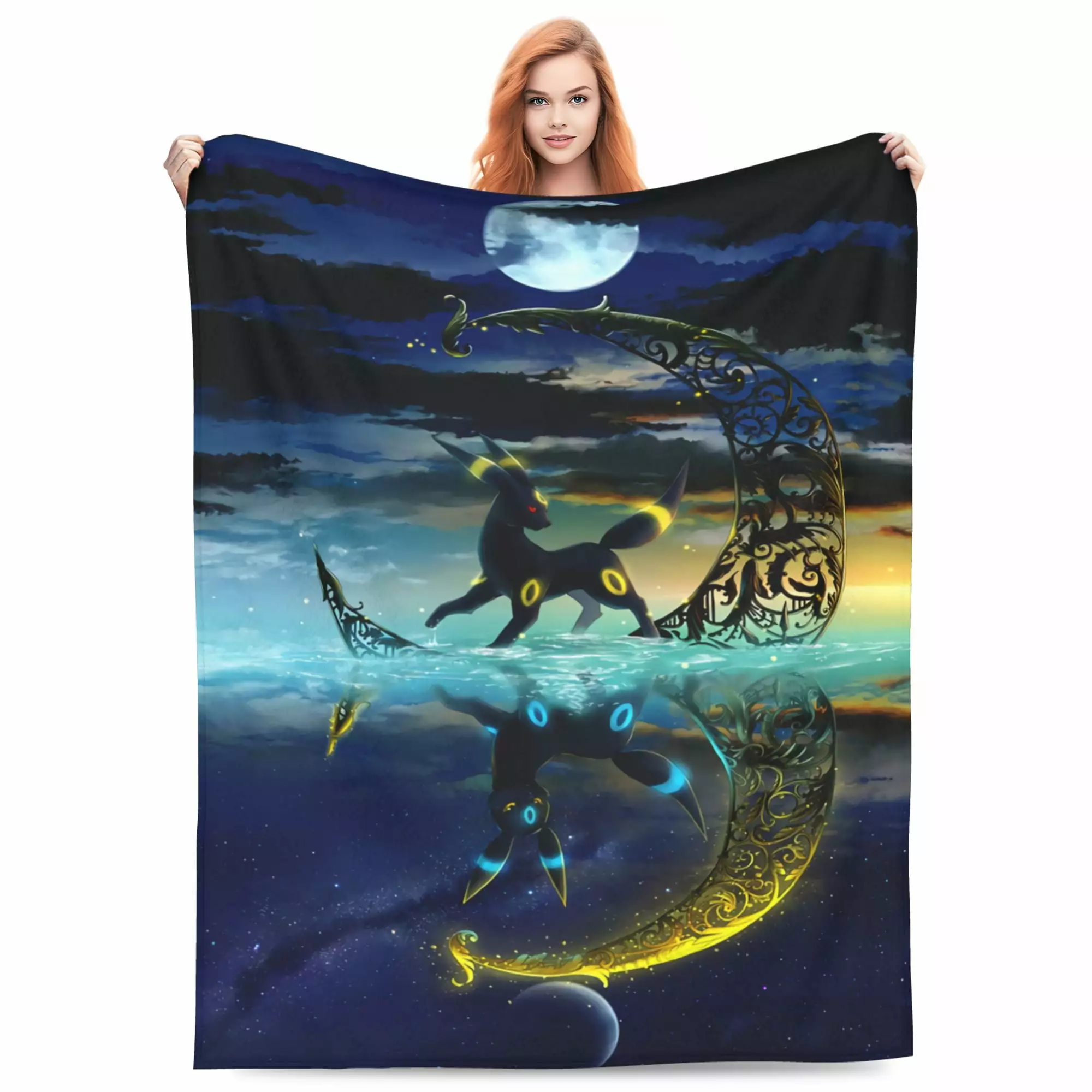 Umbreon Cartoon Blanket for Kids Teenager Adult. Ultra Soft Cozy Luxury Fleece Throw Blanket For Couch Bed Sofa. Warm Flannel Blankets Bedding For All Season