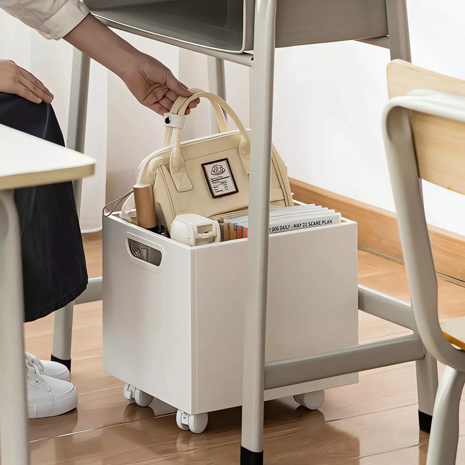 Under The Toy Chest Desk Book Storage Box Student Book Basket Under The Storage Box Classroom Desk Removable Bookshelf With Pulley A4 Storage Bins For Shelves Storage Box