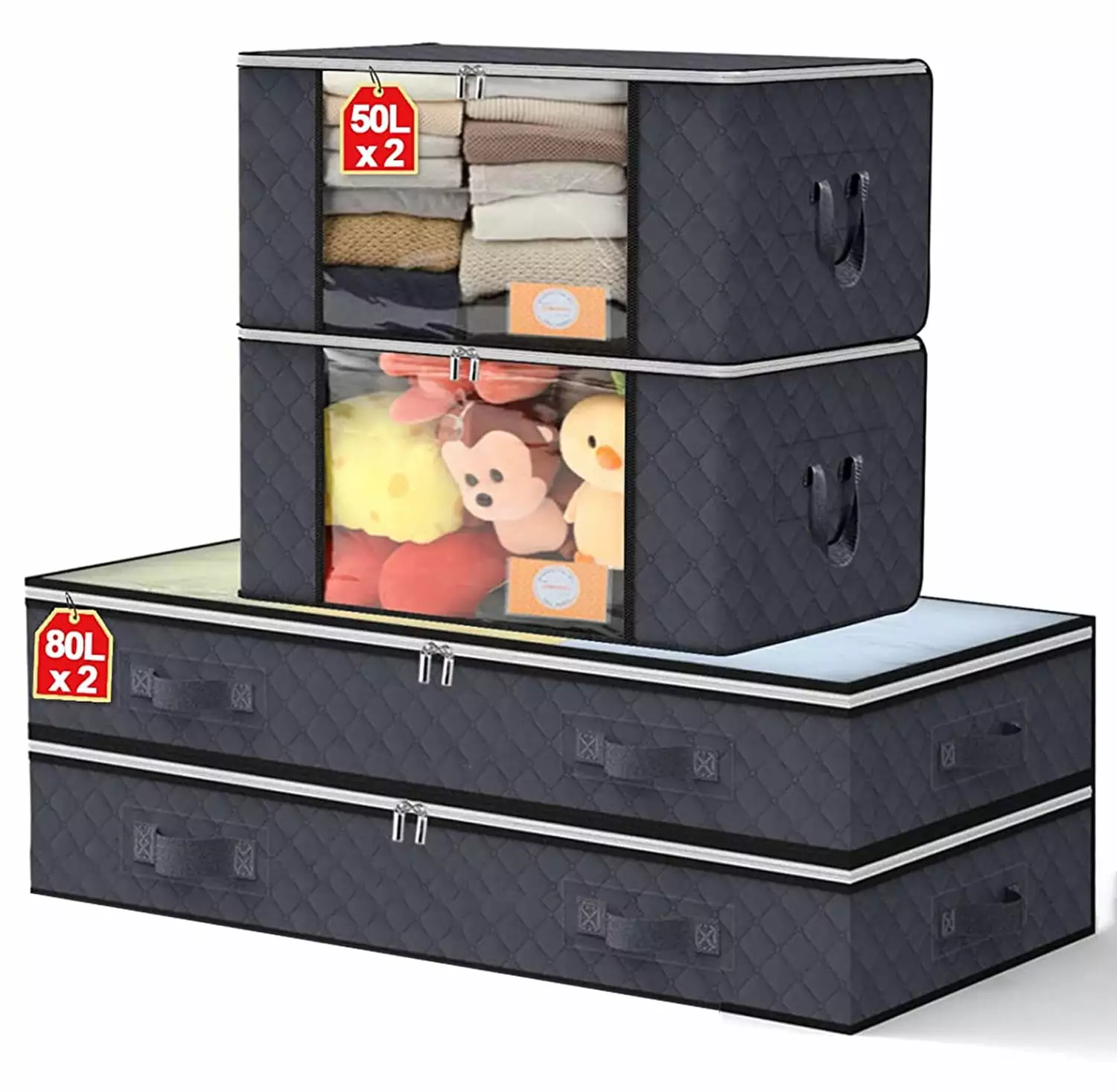 Under bed Storage Bags Organizer. 4Pcs Closet Storage Organizers. Foldable Under Bed Storage Bins Storage Containers