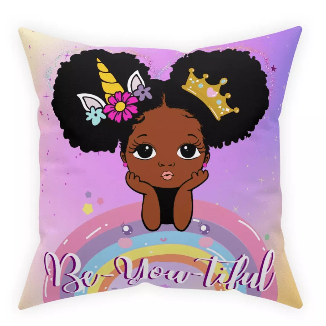 Unicorn Accents Toss African-American Throw Pillow.16x16. Purple Room Decor. Lynn and Jade