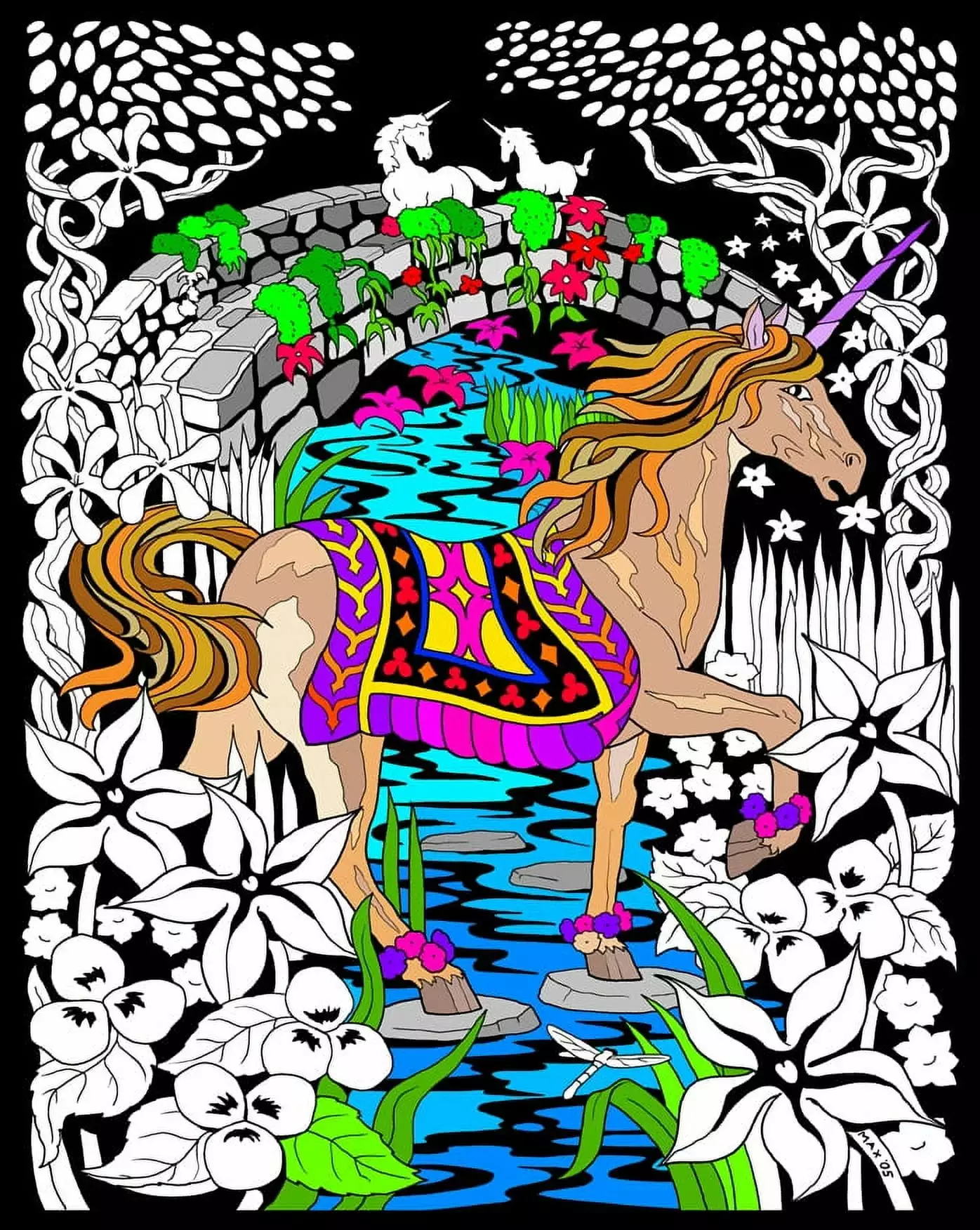 Unicorn Bridge - Fuzzy Velvet Coloring Poster 16x20 Inches