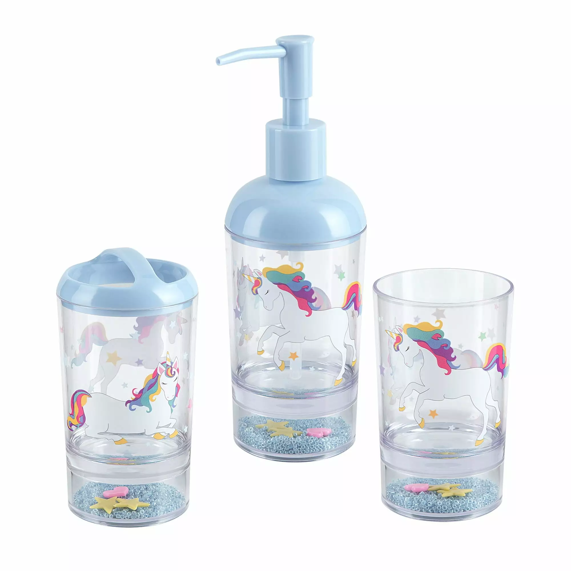 Unicorn & Rainbow 3pc Set Lotion Pump/Toothbrush Holder/Tumbler - 3pc bath accessory set