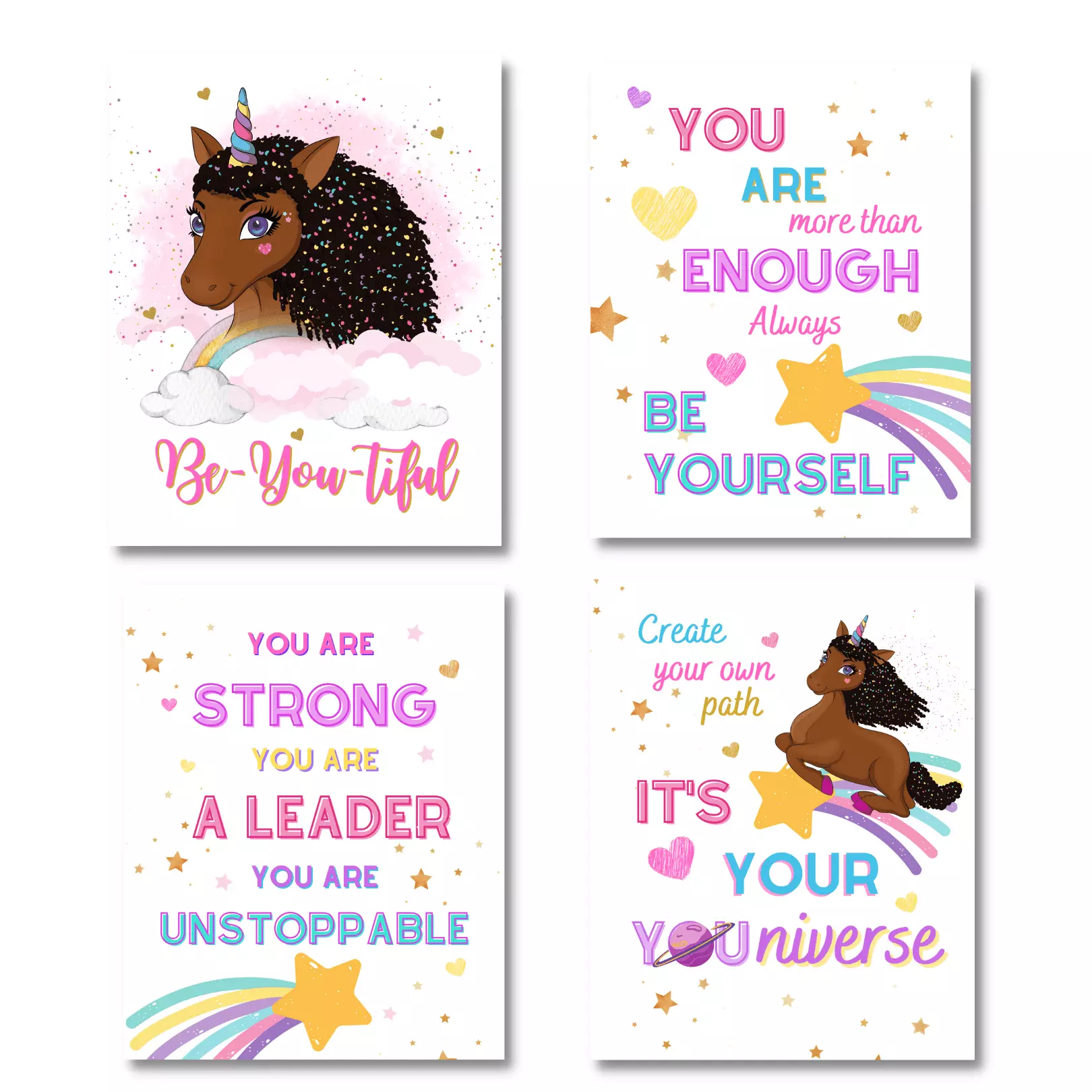 Unicorn Wall Art for Girls Room. Melani Magic. Unicorn Wall Decor for Girls Room. Unframed 8x10 Unicorn Posters. Inspirational Wall Art. African American Decor. Princess Decor