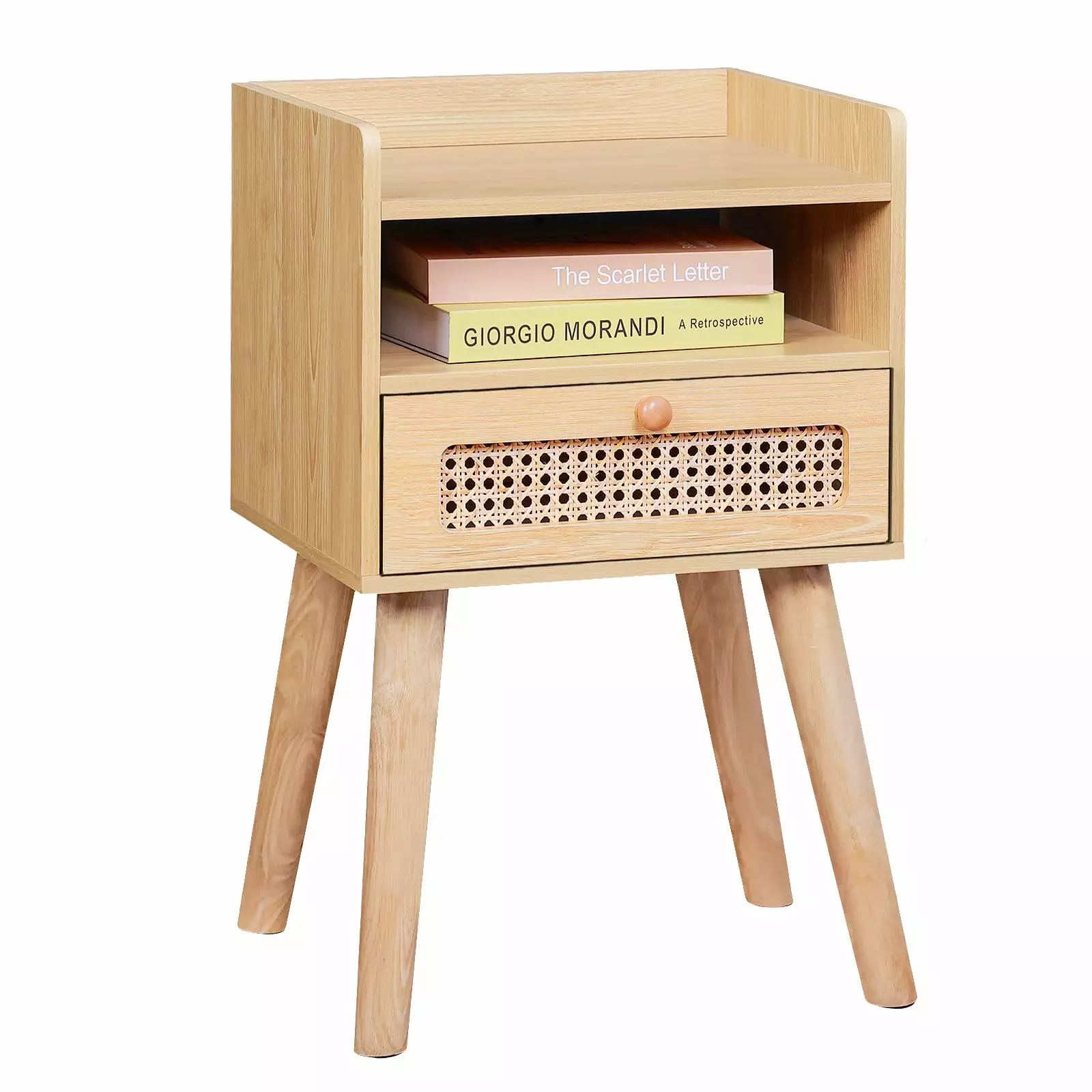 Urban Deco Nightstand with Wood Drawer.Storage Shelf Rectanglar. Bedside Table for Bedroom Fruniture. Living Room(Natural)