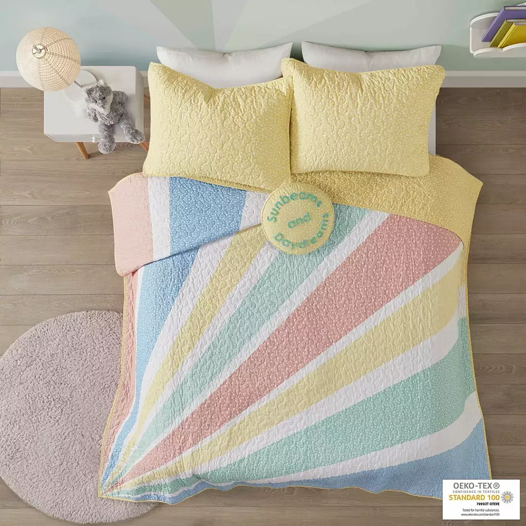 Urban Habitat Kids Cotton Twin/Twin XL Quilt Set and Derco Pillow Yellow Rainbow Sunburst Reversible Coverlet