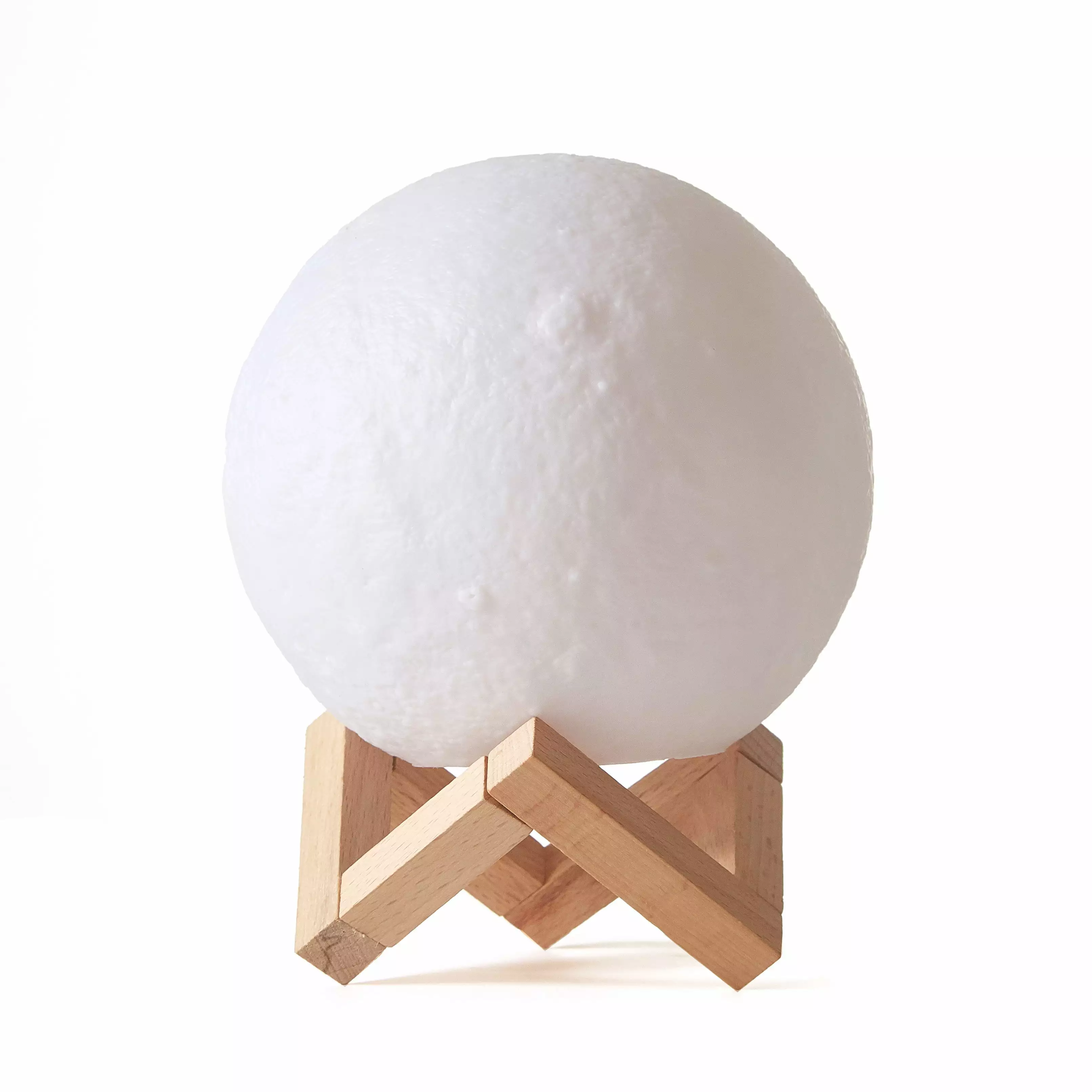 Urban Shop 3D Print Color Changing Moon Lamp with Wood Stand. remote control and USB Adaptor. 7.5'' x 5.5''. White