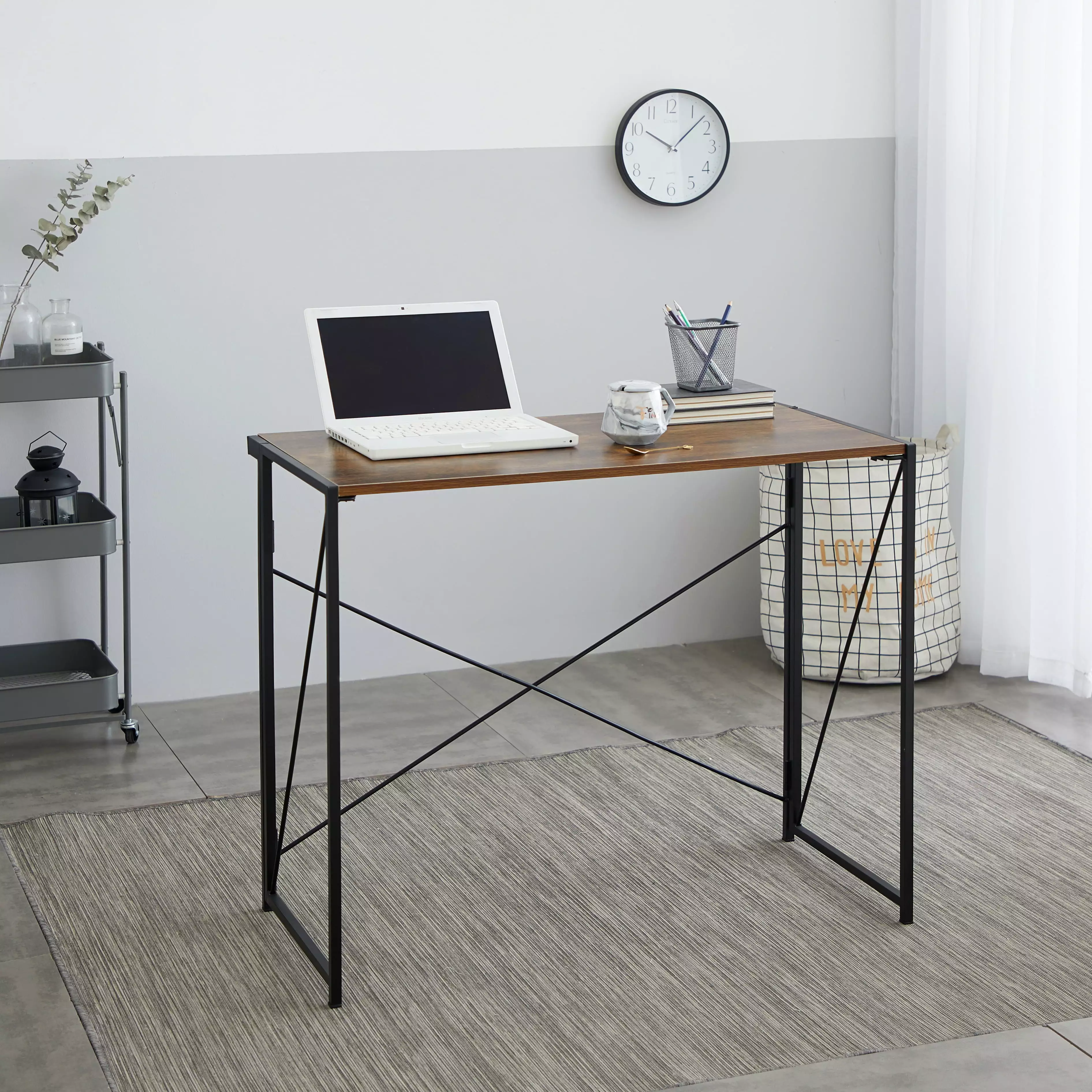 Urban Shop. Wood Metal Collapsible Office Desk. Brown