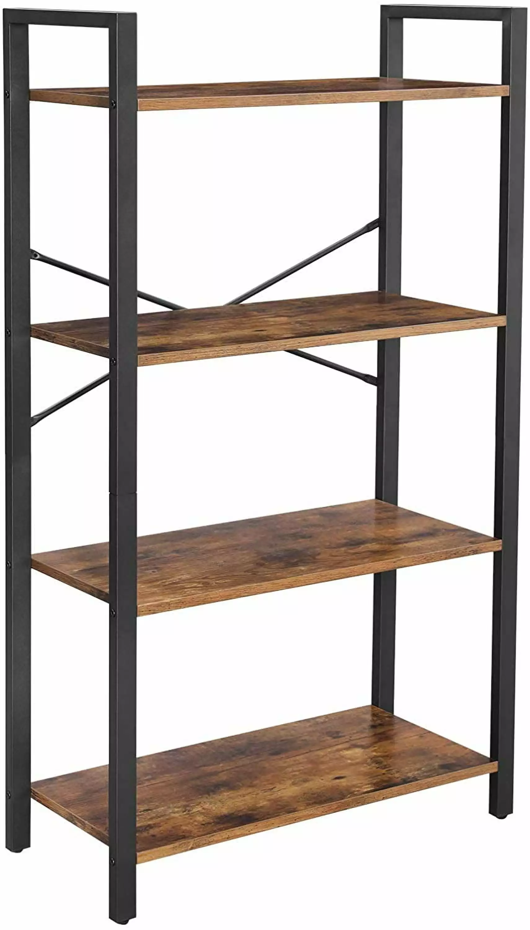 VASAGLE Storage Rack 4-Tier Bookshelf Bookcase Ladder Shelf Plant Stand for Living Room Office Rustic Brown and Black