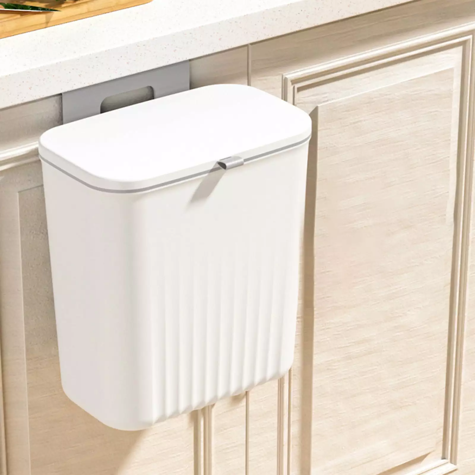 VBVC Hanging Trash Can With Lid.Kitchen Cabinet Door Hanging Trash Can Cover Cabinet Trash Can Door Hanging Trash Can Under Sink Door Trash Can Rv Bathroom (White)