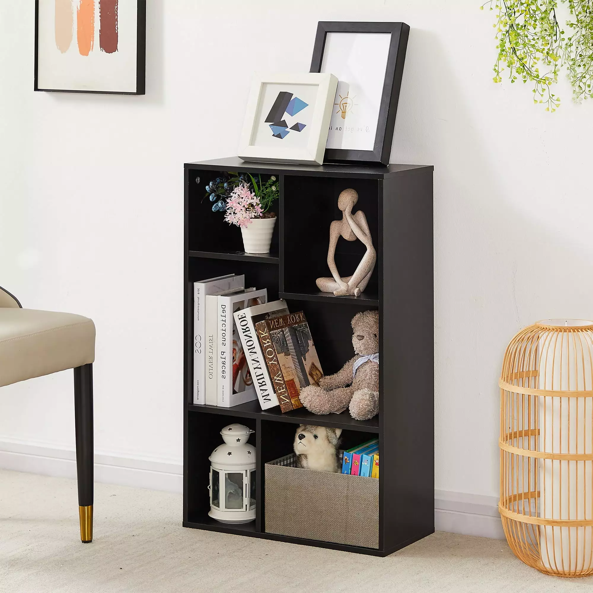 VECELO 3-Tier Bookcase with Storage Shelves. 21.3 Modern Bookshelf for Organizer Display Stand Home Office. Vertical or Horizontal. Black