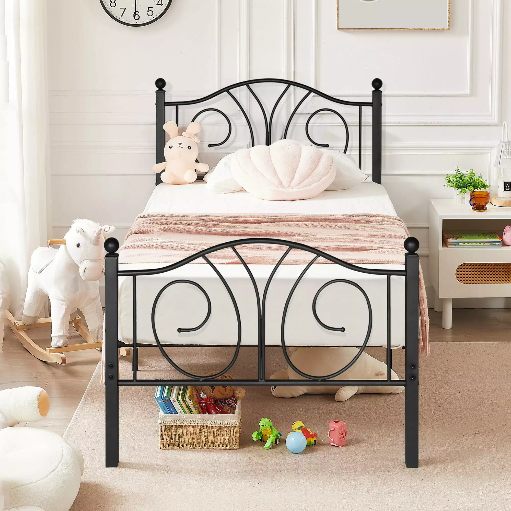 VECELO Twin Metal Bed Frame with Headboard and Footboard. Heavy Duty Slat Support/Mattress Foundation Platform Bed. Black